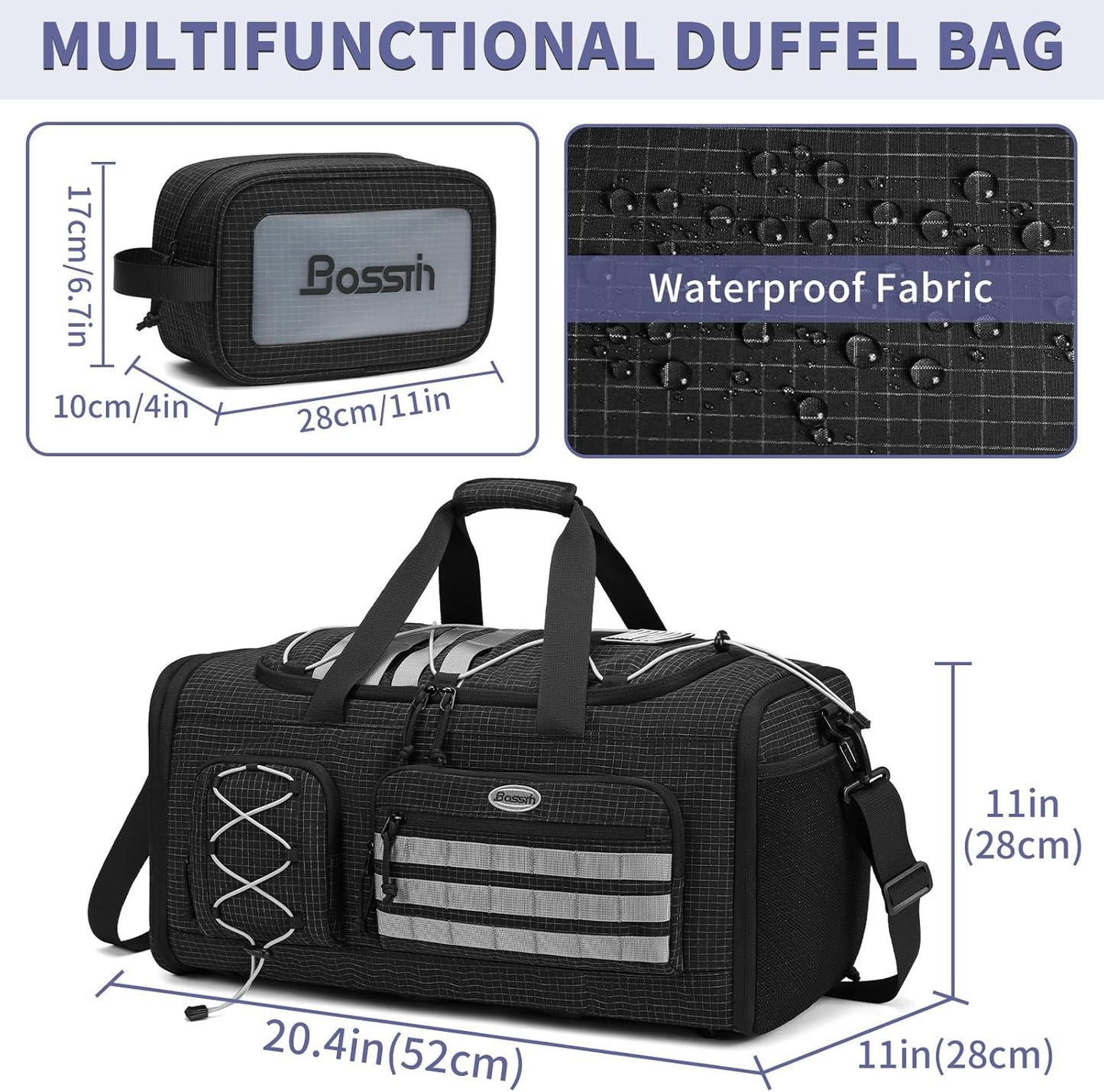 Bosstin Gym Bag for Men & Women,45L Travel Duffle Sports Duffel Bag Gym Weekender Overnight