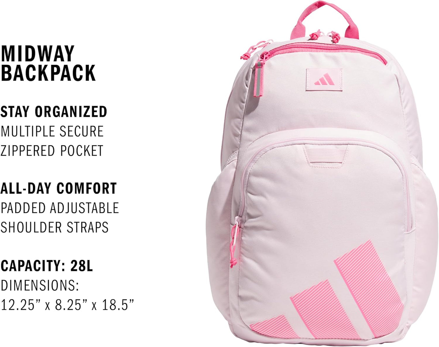adidas Midway Small Backpack for Women and Men, Durable Laptop Bag, Clear Pink/Pink Fusion, One Size