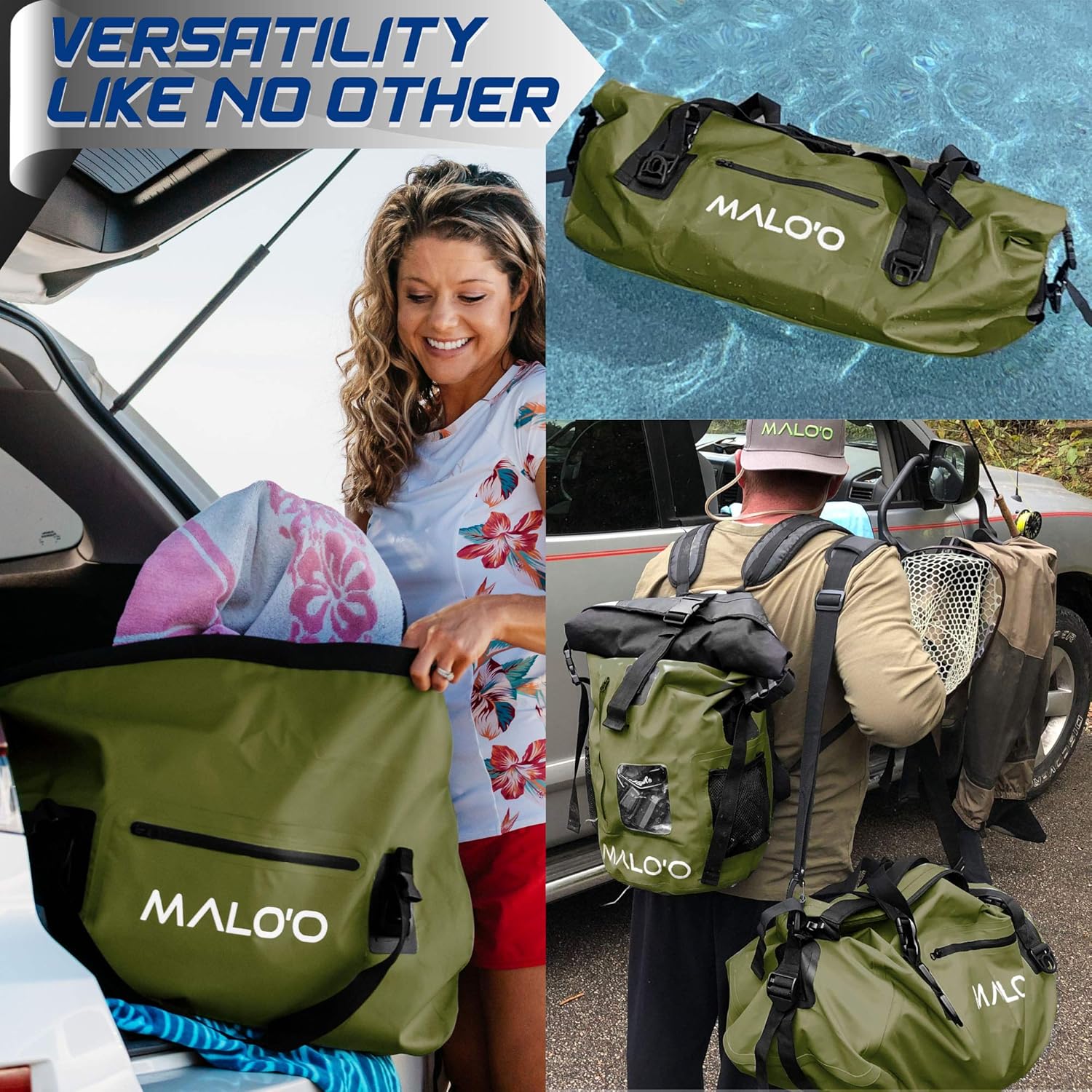 Malo’o Waterproof Dry Duffel, Heavy-Duty Roll Top Waterproof Gear Bag with Shoulder Strap & Molle