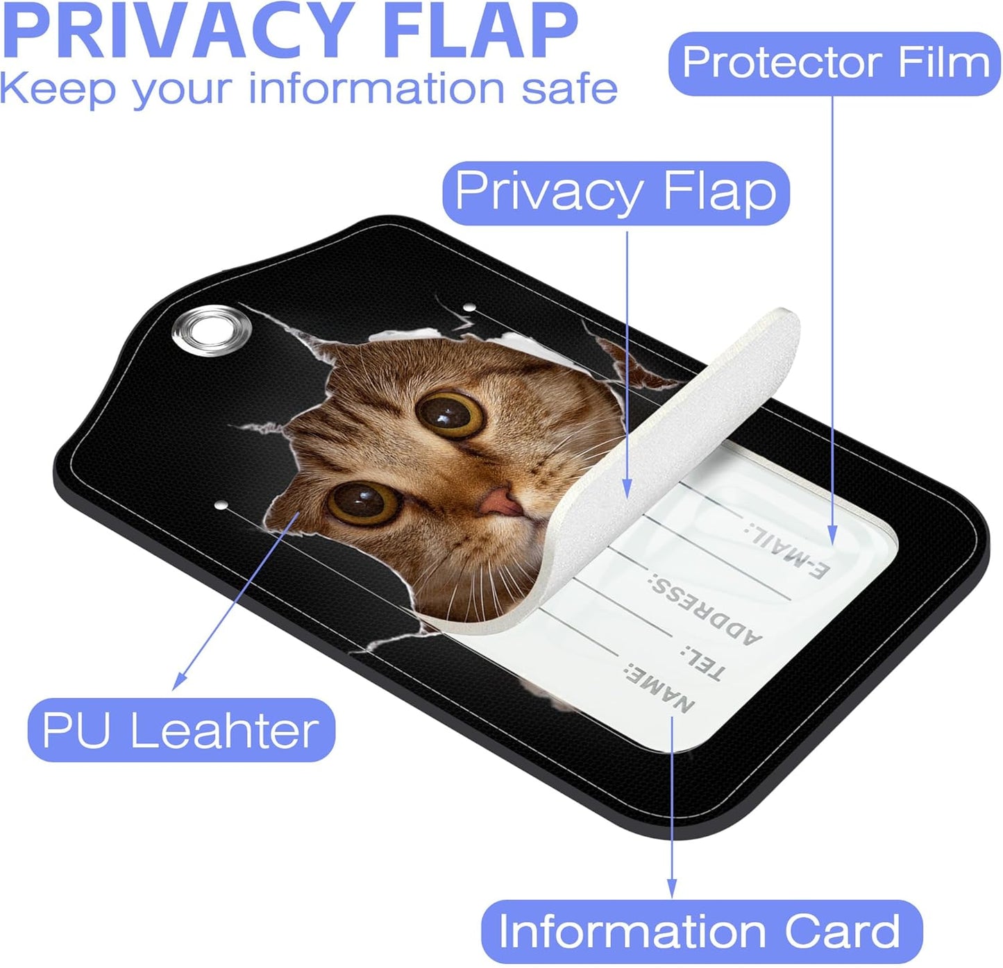 2 Pack Luggage Tag for Suitcase Cat in Black Hole Leather Travel Cruise Luggage Tag with Stainless Steel Loop Name ID Label Privacy Cover for Adults Teens Travel Bag Labels Set