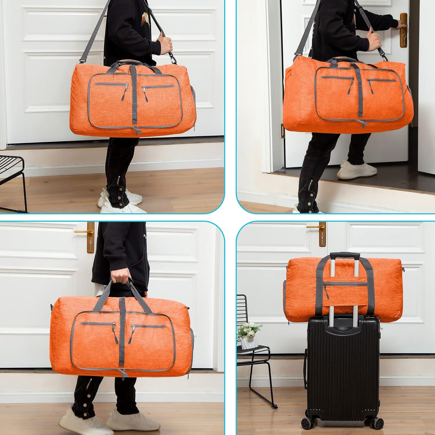 Vomgomfom 65L/85L/115L Foldable Travel Duffle Bag, Lightweight Checked Luggage with Shoe Compartment, Water-Resistant Weekender Overnight Bag for Men & Women