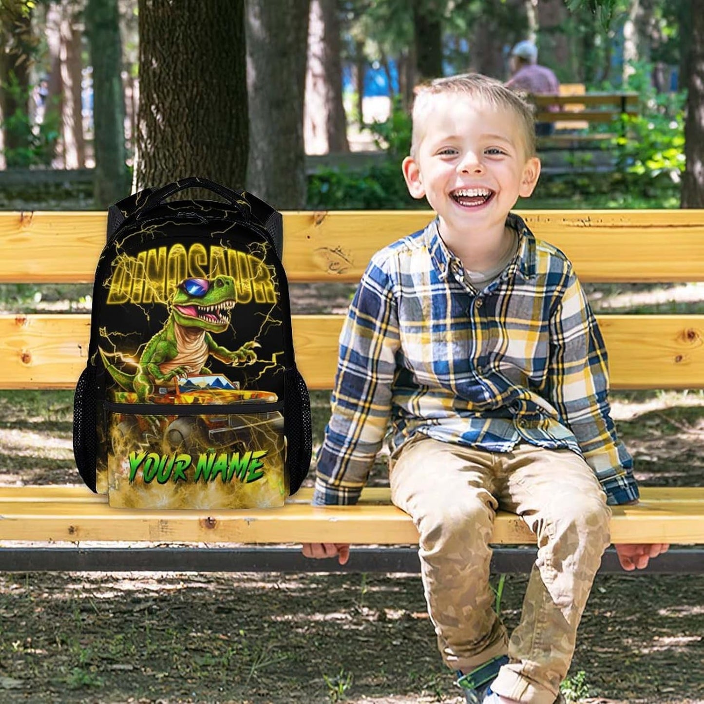 Personalized Backpack, Dinosaur Backpack for Boys, Truck Bookbag Kids School Essentials, 17 Inch Custom Book Bag with Name
