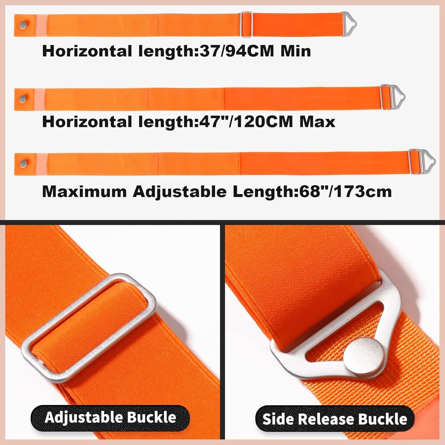 TOOVREN 2-in-1 Luggage Straps Add a Bag Bungees Travel Belt for Luggage Strap for Backpack Attachment Over Handle Carry On Bag Adjustable Elastic Suitcases Belt Travel Accessories Orange