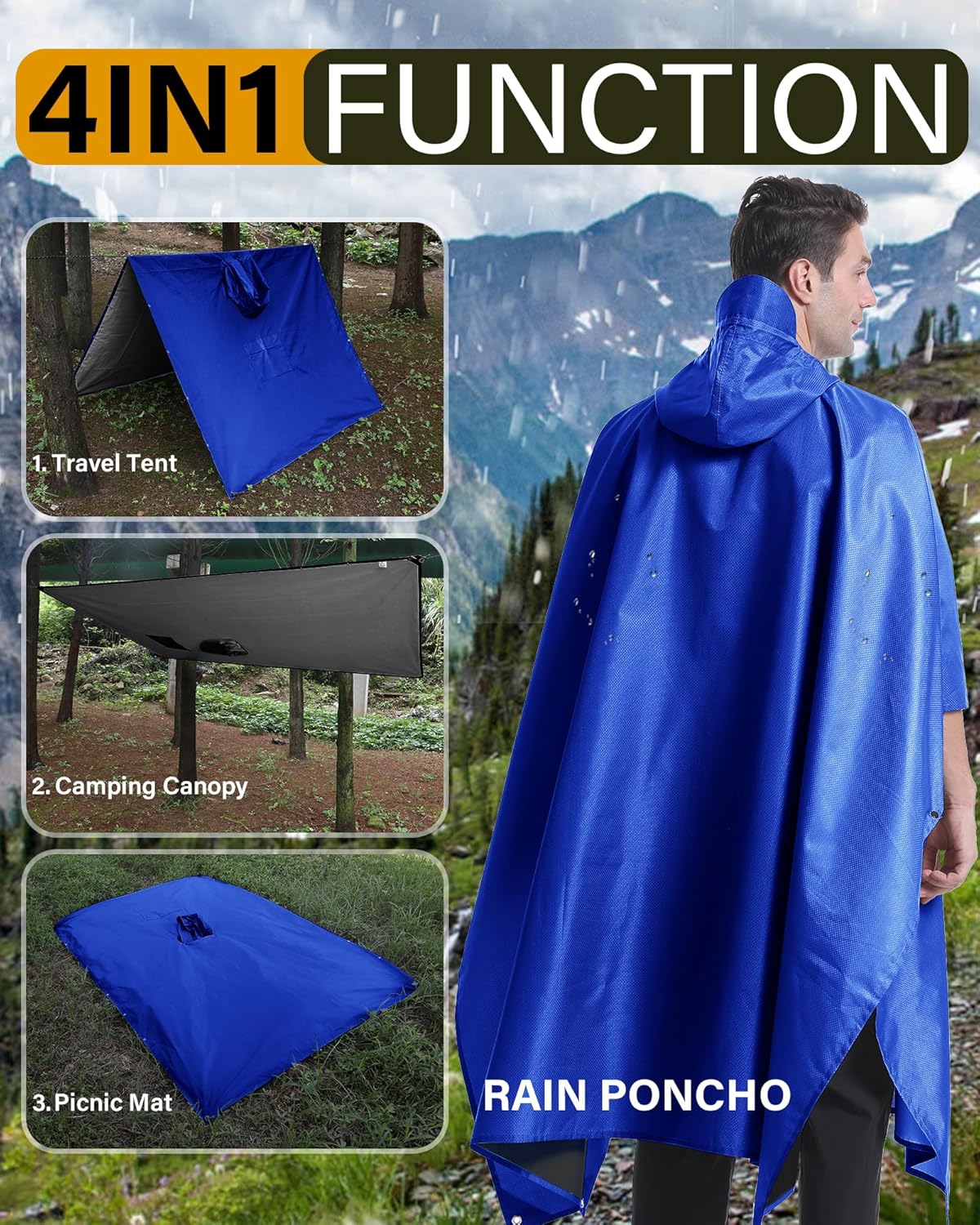 iCreek Hooded Rain Poncho Packable Unisex Raincoat Jacket with Pocket Waterproof Lightweight for Hiking, Camping, Outdoor