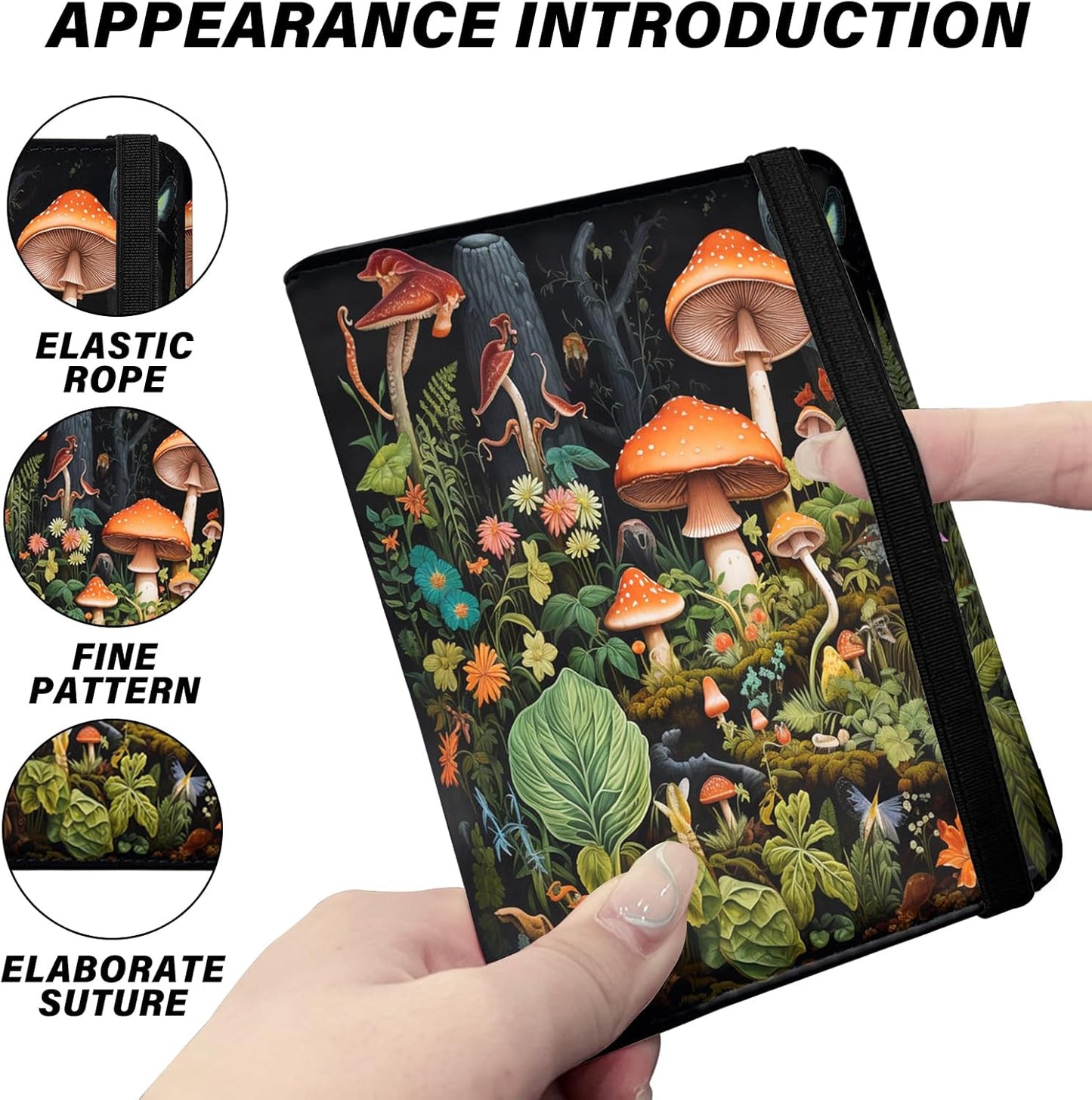 Cute Passport Holder and Holder Combo Passport Cover with Compatible Wallet Credit Card Protector RFID Blocking Women Men (Black Mushroom)
