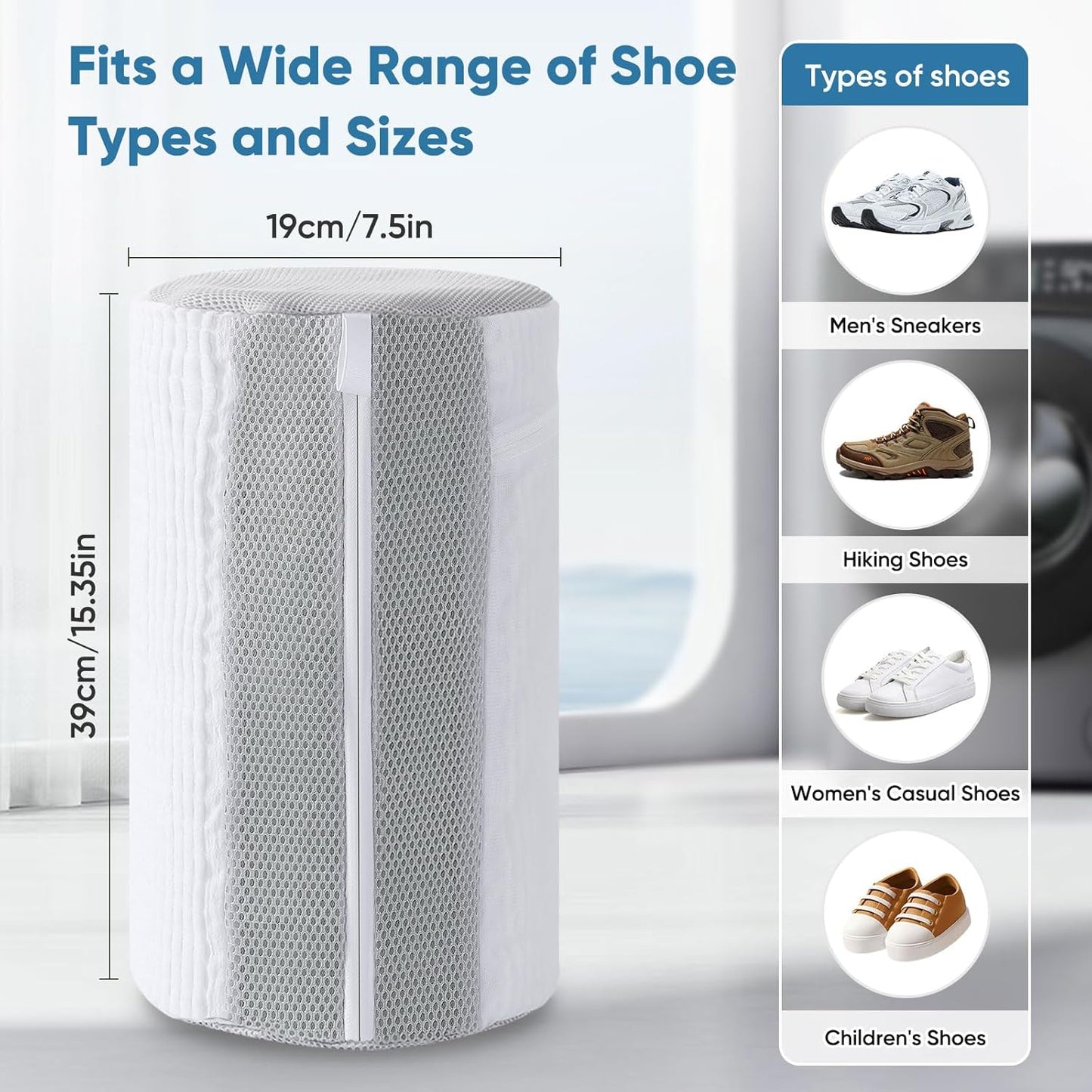 Shoe Washing Machine Bag 2Pack - Reusable Shoe Laundry Bag with Mesh Socks Bag - 360°Deep