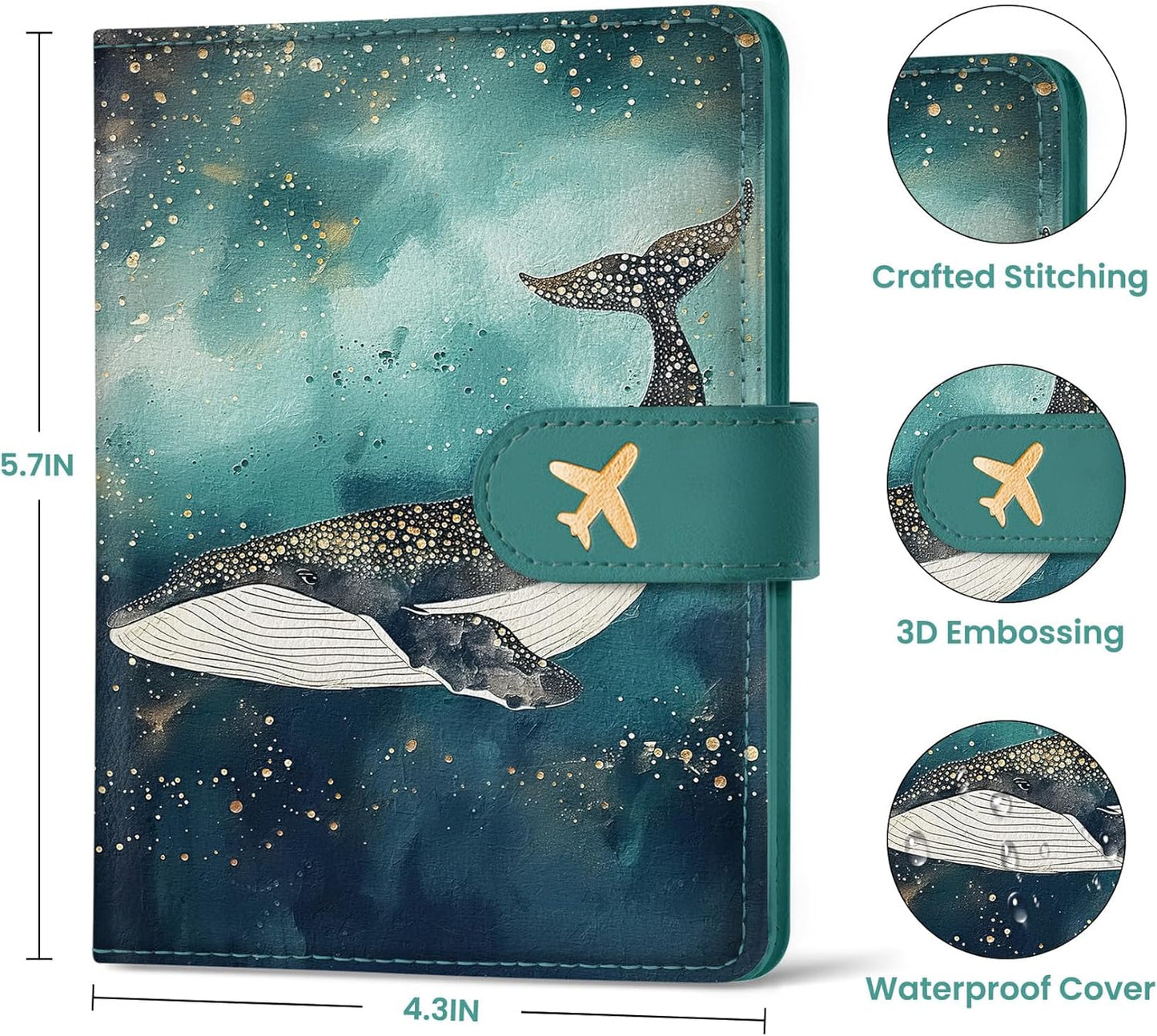 Passport Holder for Travel Essentials, RFID Blocking Leather Cover Wallet with Magnetic Closure