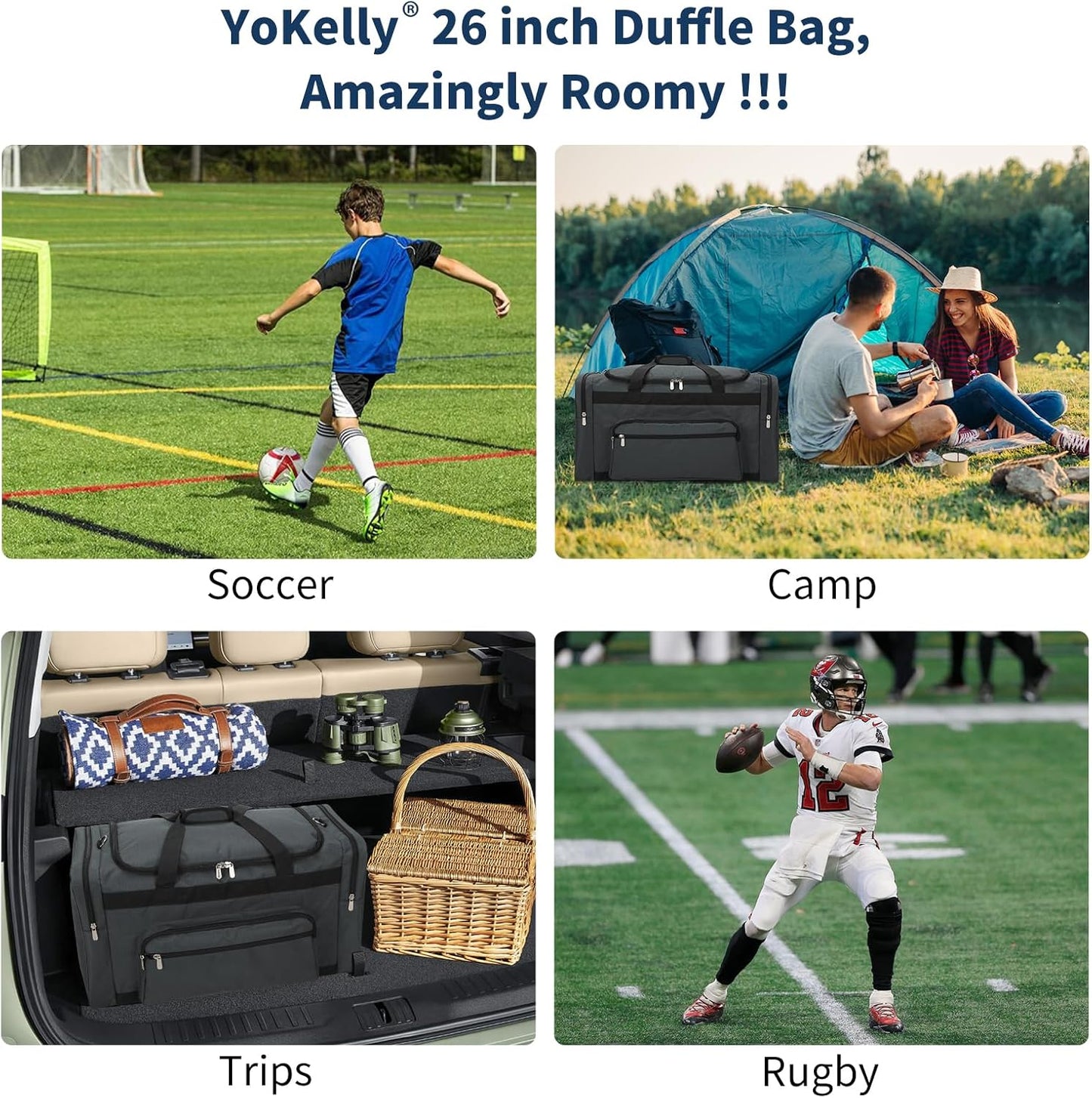 75L Large Duffle Bag for Men - 26 inch Duffel Bag Heavy Duty for Weekend Travel Sport Camping/Travel - Dark Grey