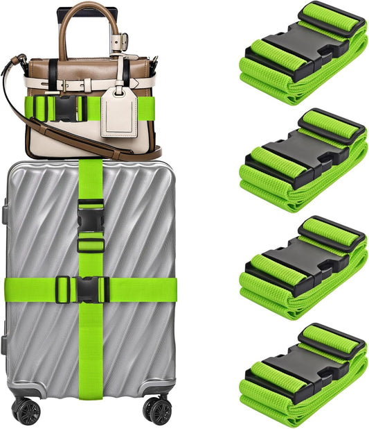 4 Pack Luggage Straps for Suitcases TSA Approved, Travel Belt, Suitcase Strap, by Hiuysid (Green)