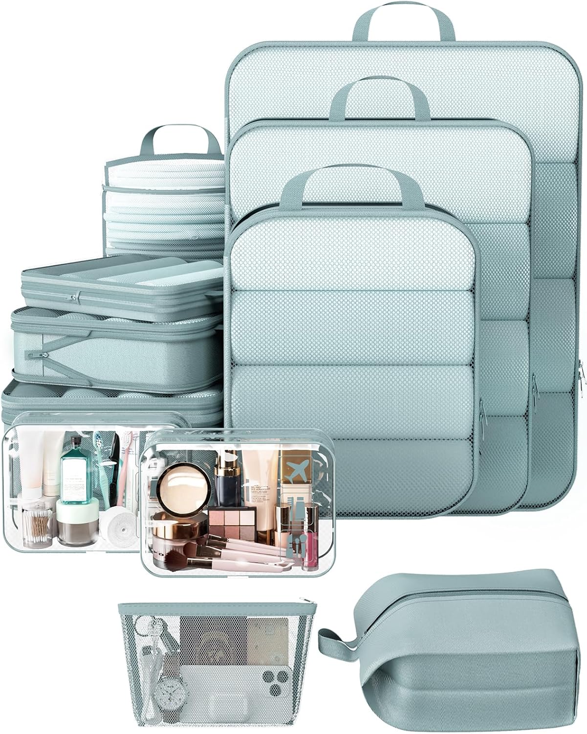 Veken 11 Set Compression Packing Cubes for Travel Essentials,Compressible Expandable Large Luggage