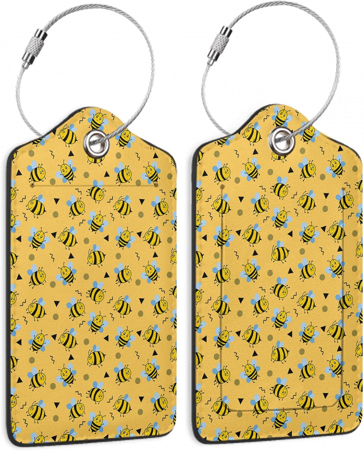 Honey Bees Luggage Tag,Cute Animal Luggage Tags of Set 2 Leather Identifiers Privacy Cover with Stainless Steel Loop for Women Men Travel Bag Suitcase