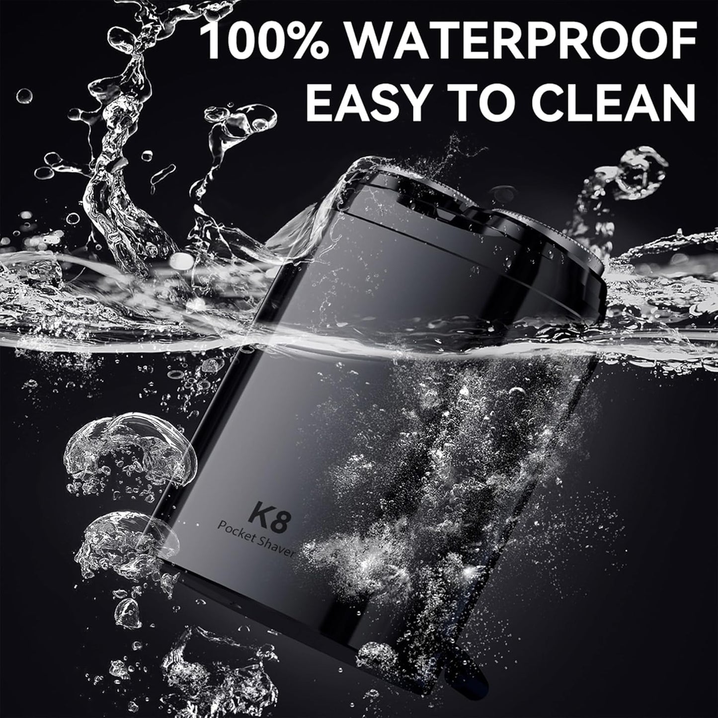 Electric Razor for Men, Mens Electric Shaver for Face, Hidden Blade, Type-C, Ipx7 Waterproof, Portable Rotary Close Shavers for Travel, Black, K8