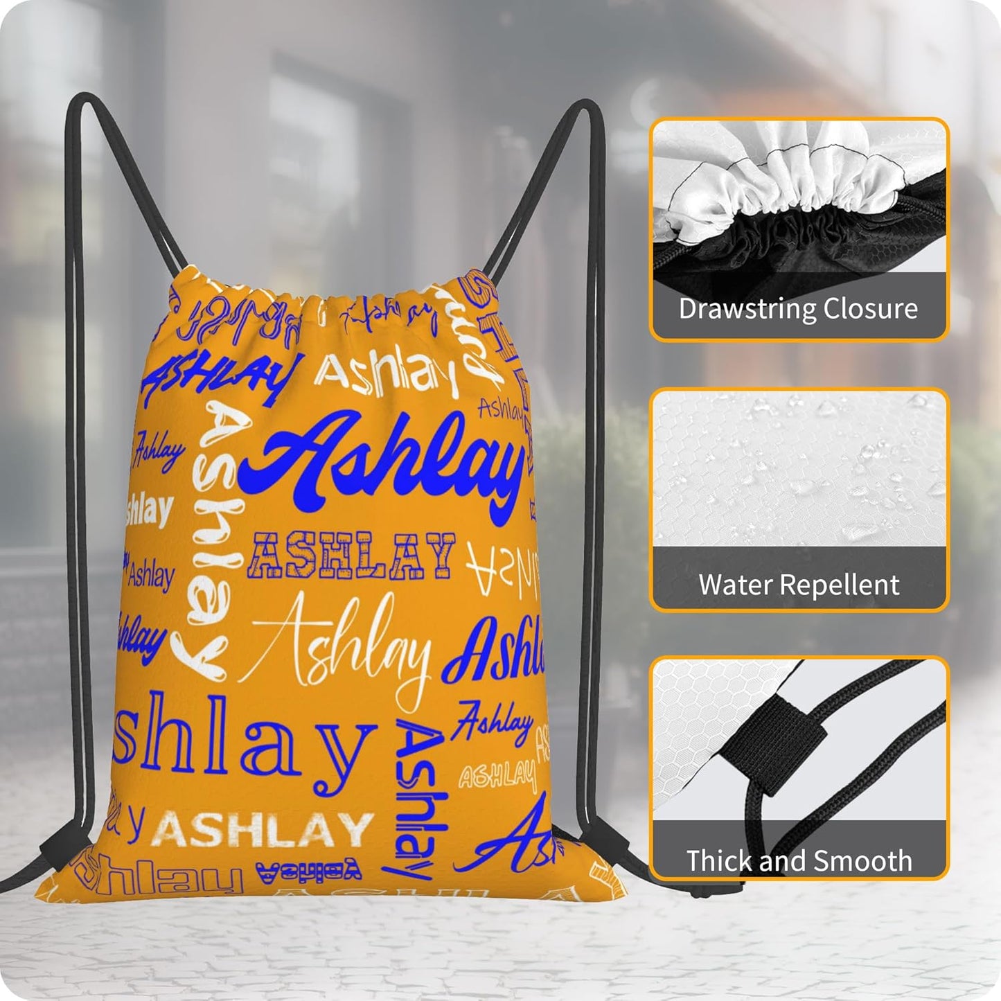 Personalized Drawstring Bag with Your Name Drawstring Backpack for Men Women Small Gym Beach Shopping Sport Yoga Bag (Custom Name-15)