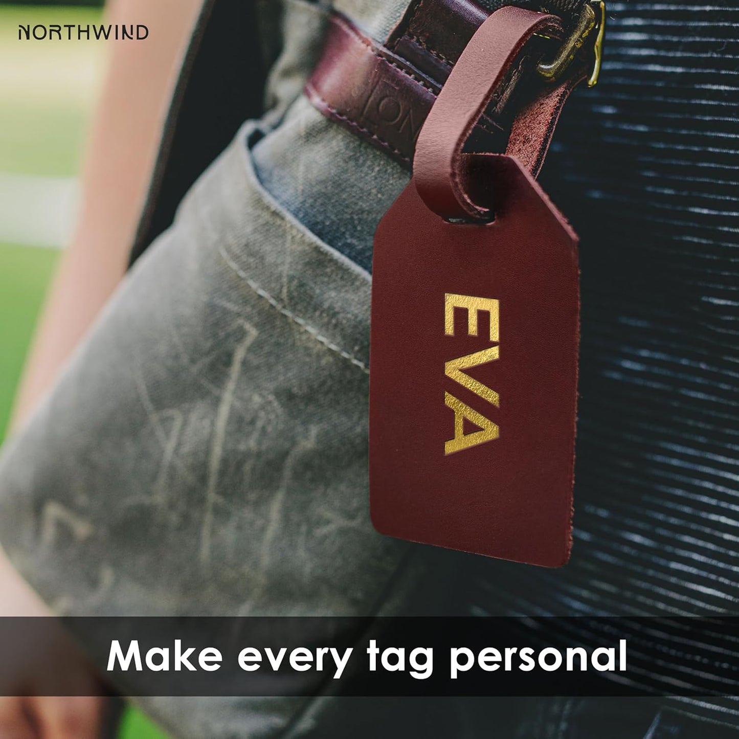 Northwind Custom Leather Luggage Tag – Personalized Monogram Travel Bag Tag, Handmade Premium Leather with Secure Strap, Unique Durable Travel Accessory Gift for Him and Her – Made in USA