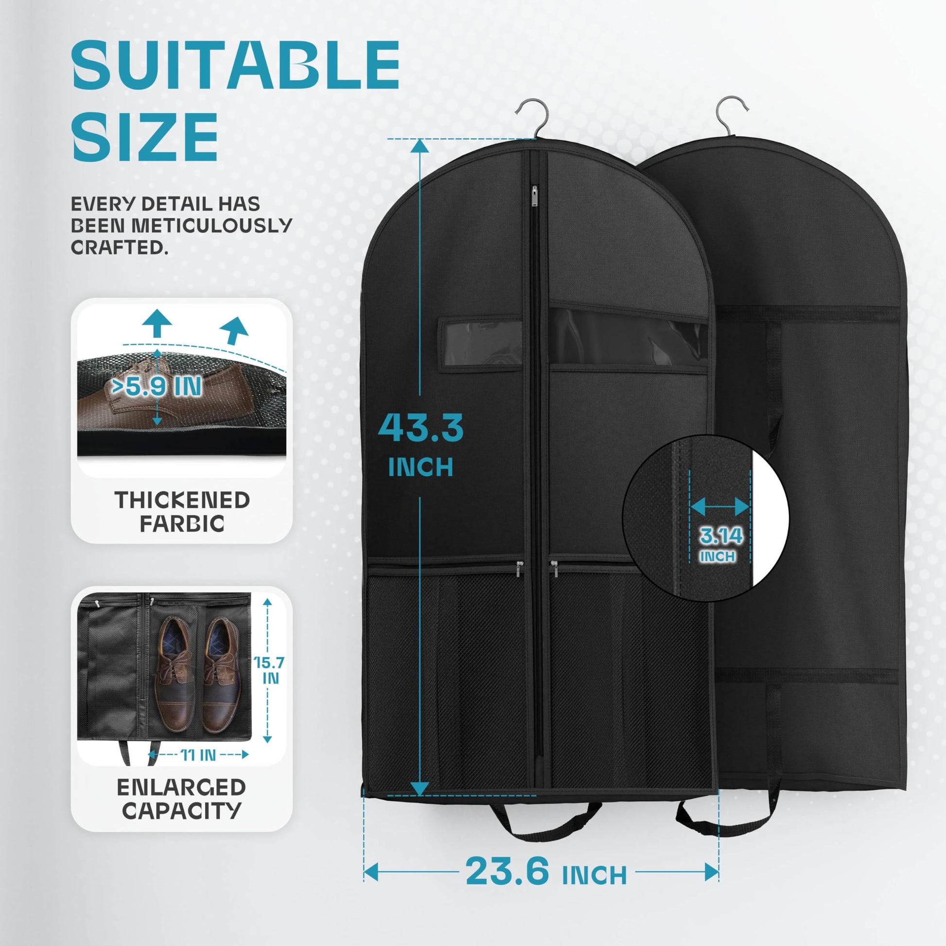 Lazebox 43" Travel Garment Bag with Accessories Zipper Pocket, Heavy Duty Suit Bag for Suits