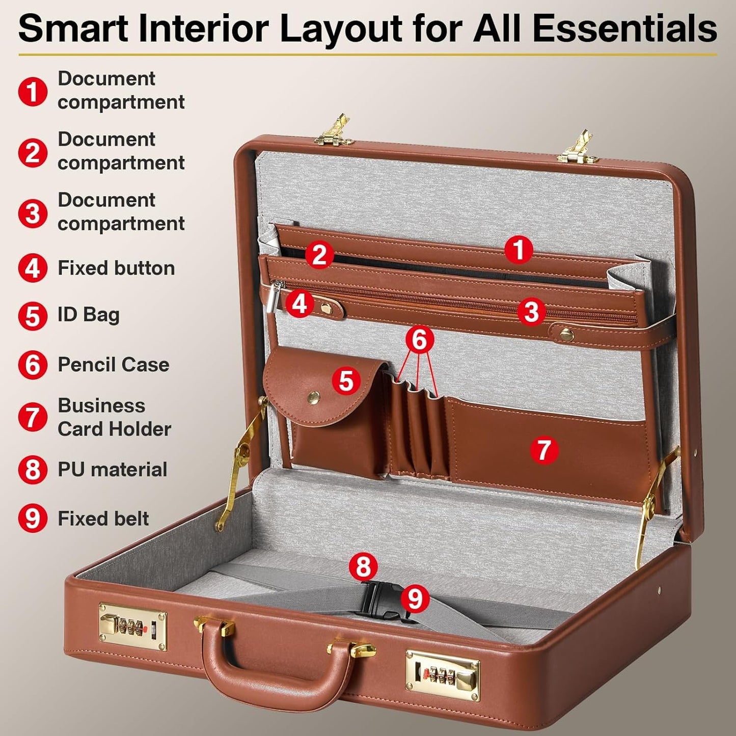 Briefcases for Men, Anti-Theft Dual Lock Briefcase with 16 Inch Laptop Compartment, Waterproof Faux Leather, Brief Cases Men with Multi File Organizer, Perfect for Office, Travel (Brown)