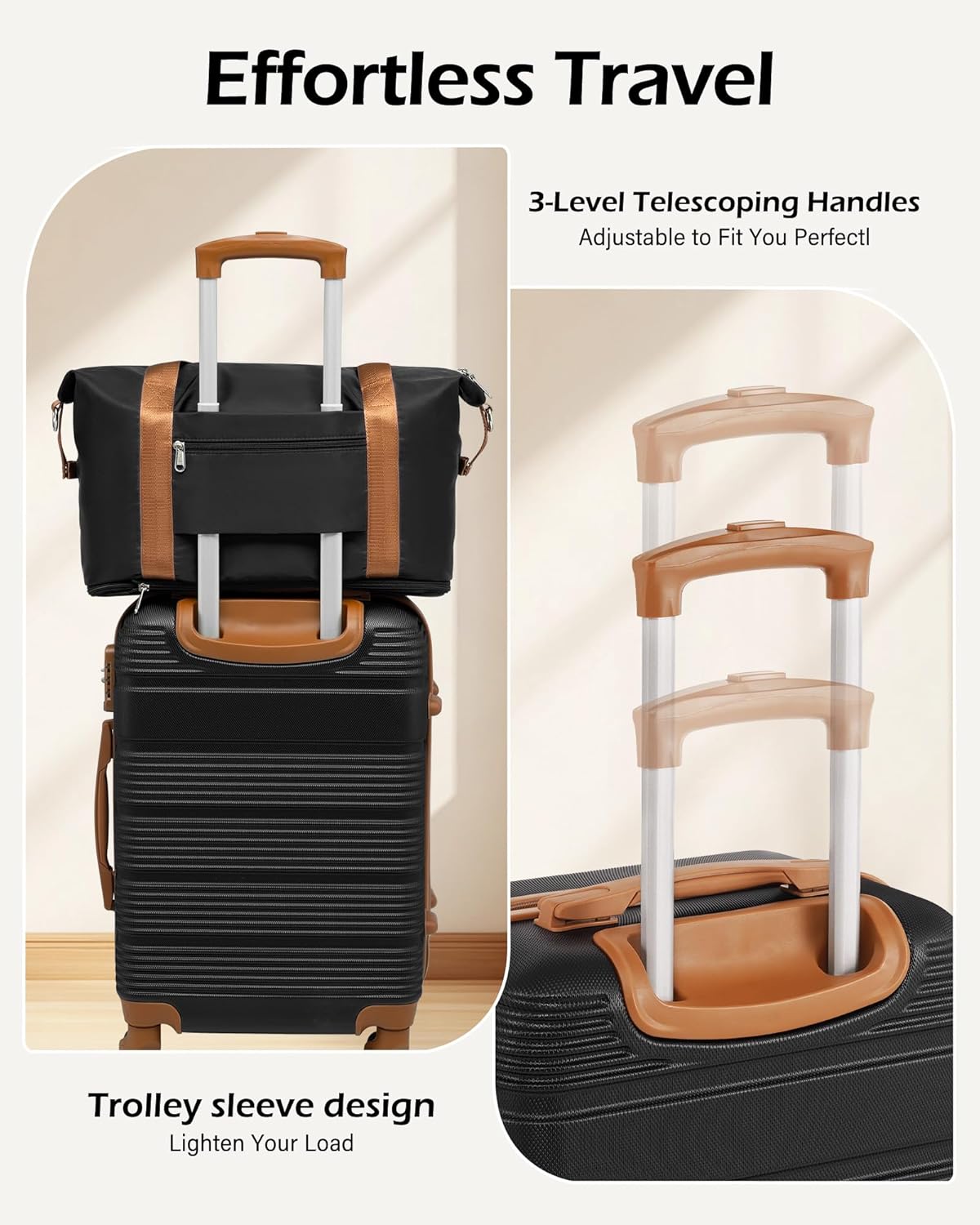 LONG VACATION 3 Piece Carry On Luggage Set 20 Inch Suitcase with Spinner Wheels, ABS+PC Hardshell