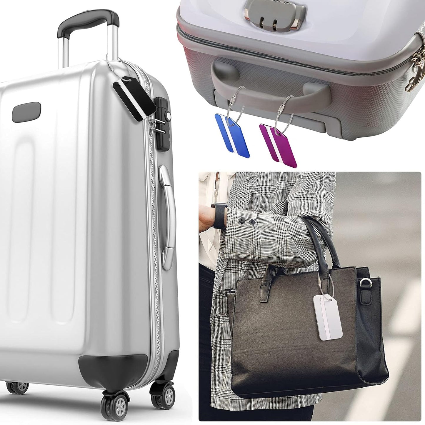 22 Pieces Luggage Tags Business Card Holder Aluminum Metal Travel ID Bag Tag for Suitcases Travel Luggage Baggage Identifier(Bright Colors)