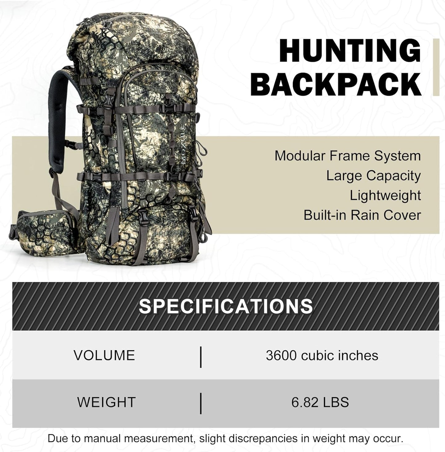 Pro 3600 Camo Frame Backpack - Meat Hauler Pack with Rain Cover for Outdoor