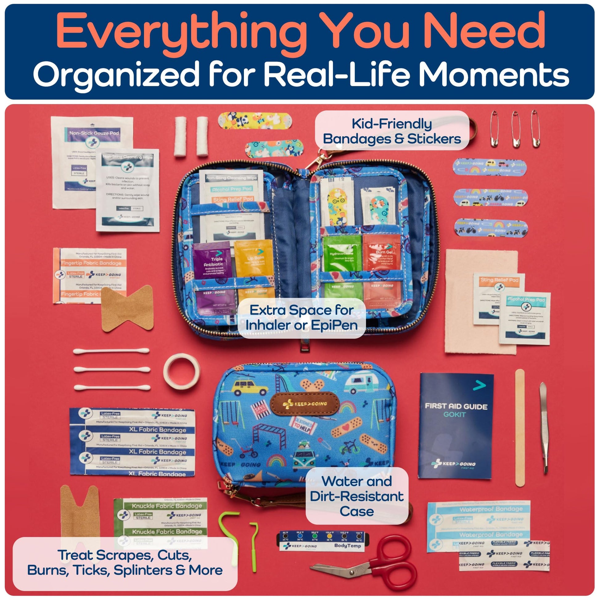 KeepGoing Travel First Aid Kit for Kids, 130 Pc. TSA-Approved Travel Size