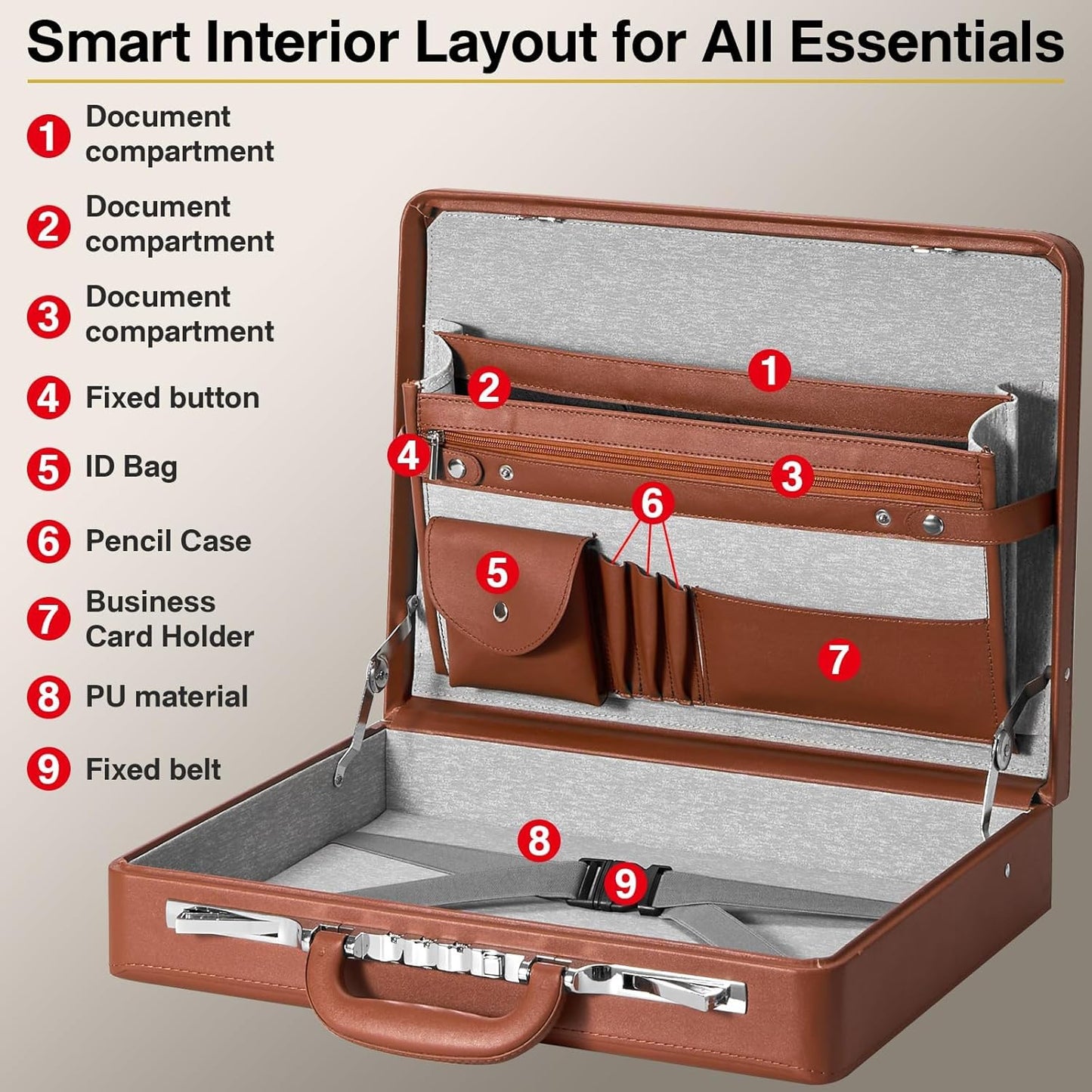 Briefcases for Men, Anti-Theft Longwave Lock Briefcase with 16 Inch Laptop Compartment, Waterproof Faux Leather, Brief Cases Men with Multi File Organizer, Perfect for Office, Travel (Brown)