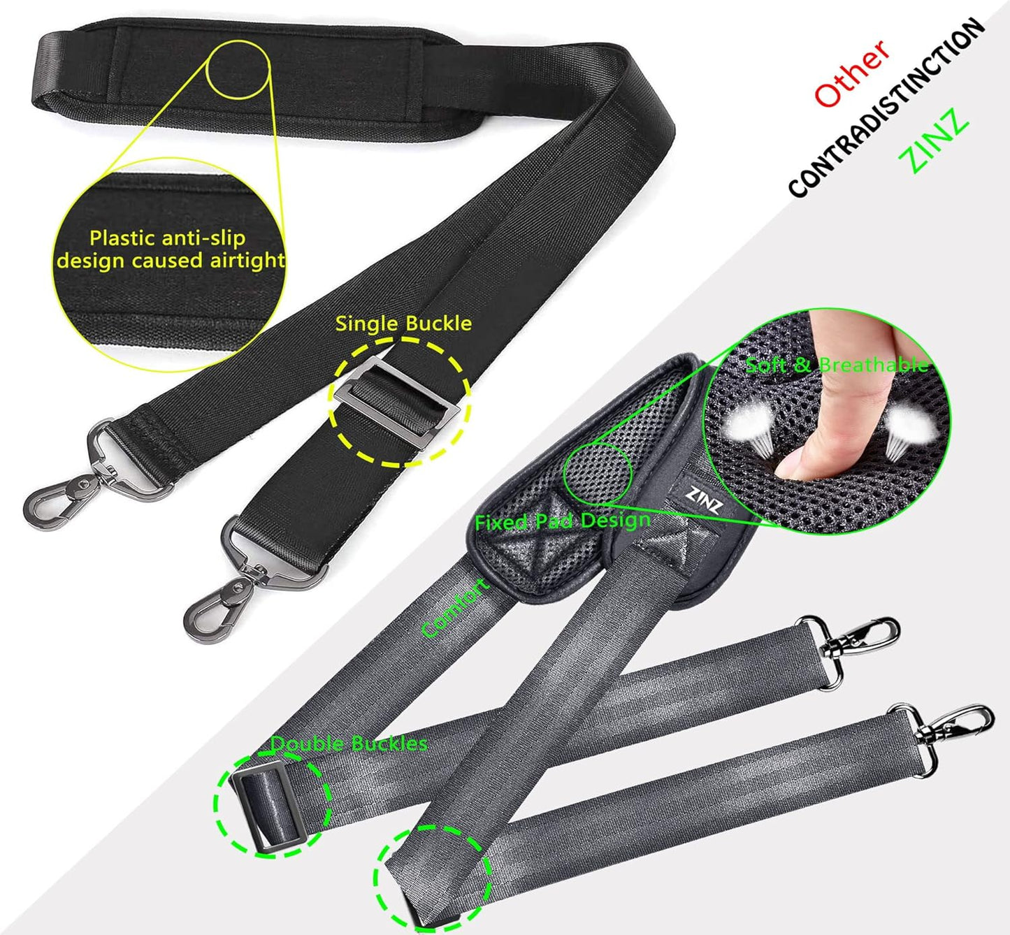 ZINZ Shoulder Strap 58" Ultra-Thick Fixed Padded and Adjustable Buckles Crossbody Strap for Briefcase Laptop Bag Luggage