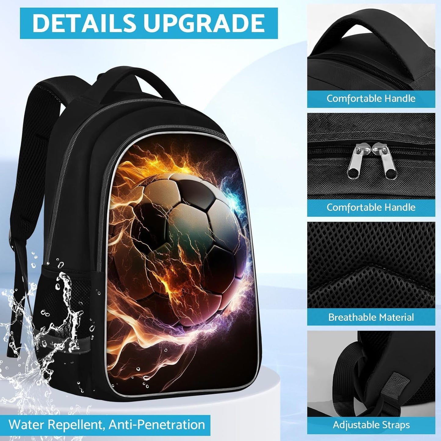 School Backpack for Boys - Soccer Boys Backpack for Kids Children Teens Elementary Middle School - Students Bag for Ages 6-18,17″Bookbag Multifunctional Large Capacity