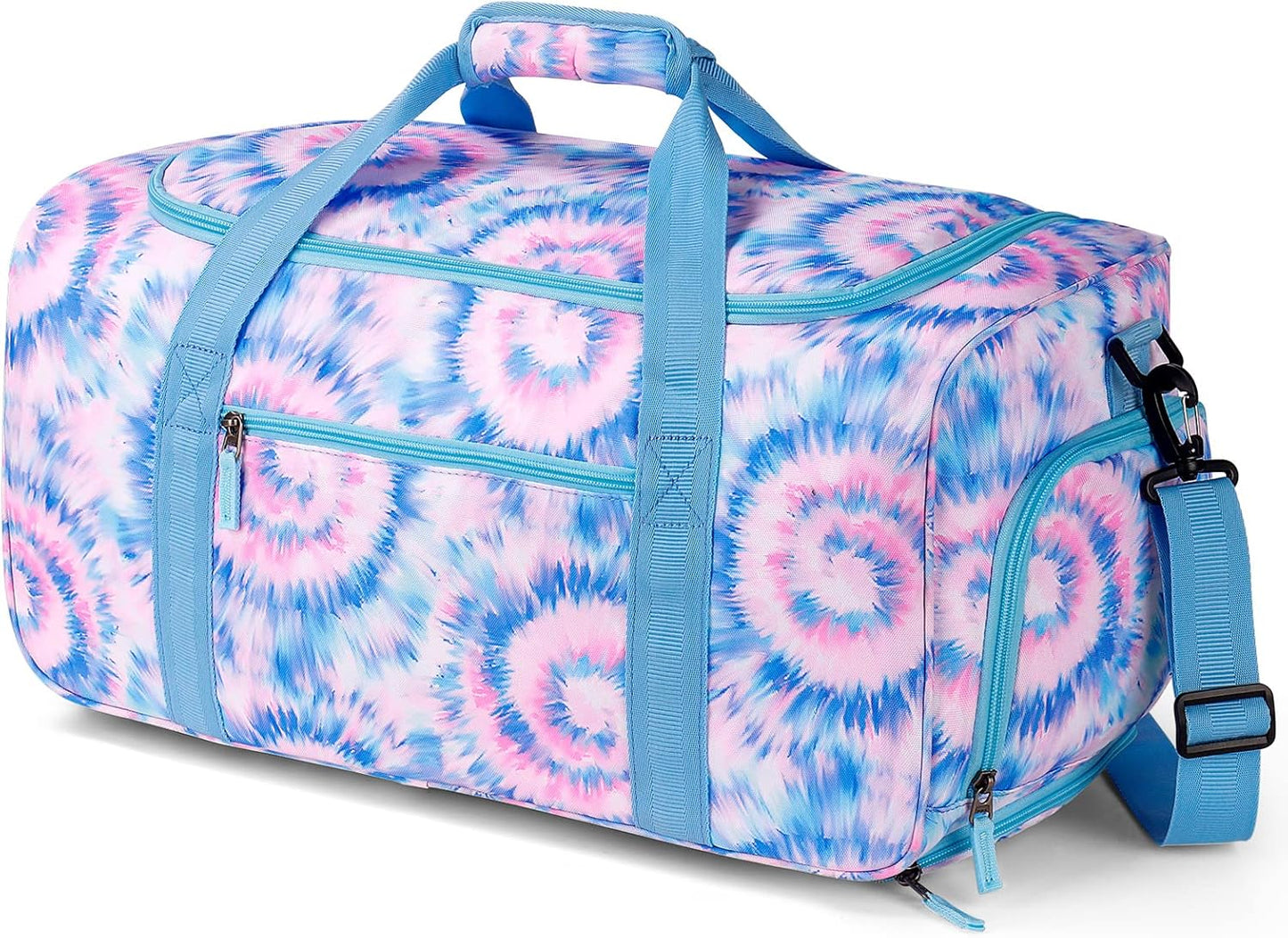 Choco Mocha Girls Tie Dye Suitcase with Wheels Kids Blue Rolling Duffle Bag for Camping Teen Girls Toddler Luggage Bag for Travel, 22inch