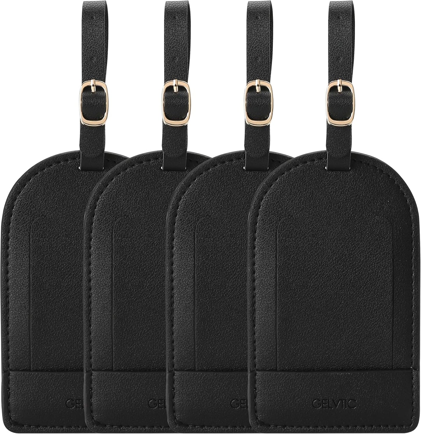 Faux Leather Luggage Tags for Suitcase Tag Set Privacy Protection with Identifie Name Lable ID Card Baggage tag for Men Women Travel Accessories, 2/4 Pack (LT06-Black*4)