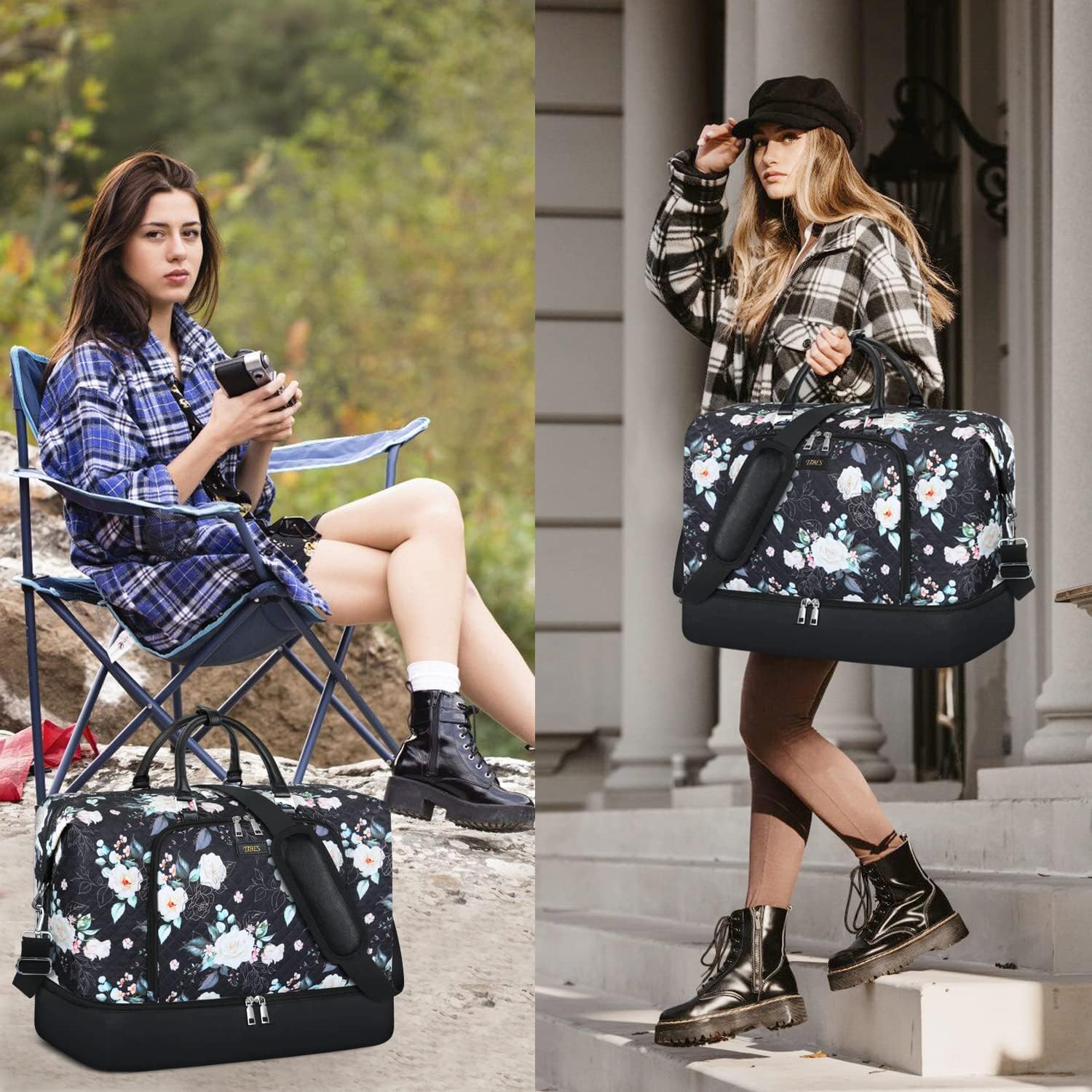 Travel Weekender Bag for Women, Overnight Bag with Shoe Compartment Oversized Travel Duffel Bag