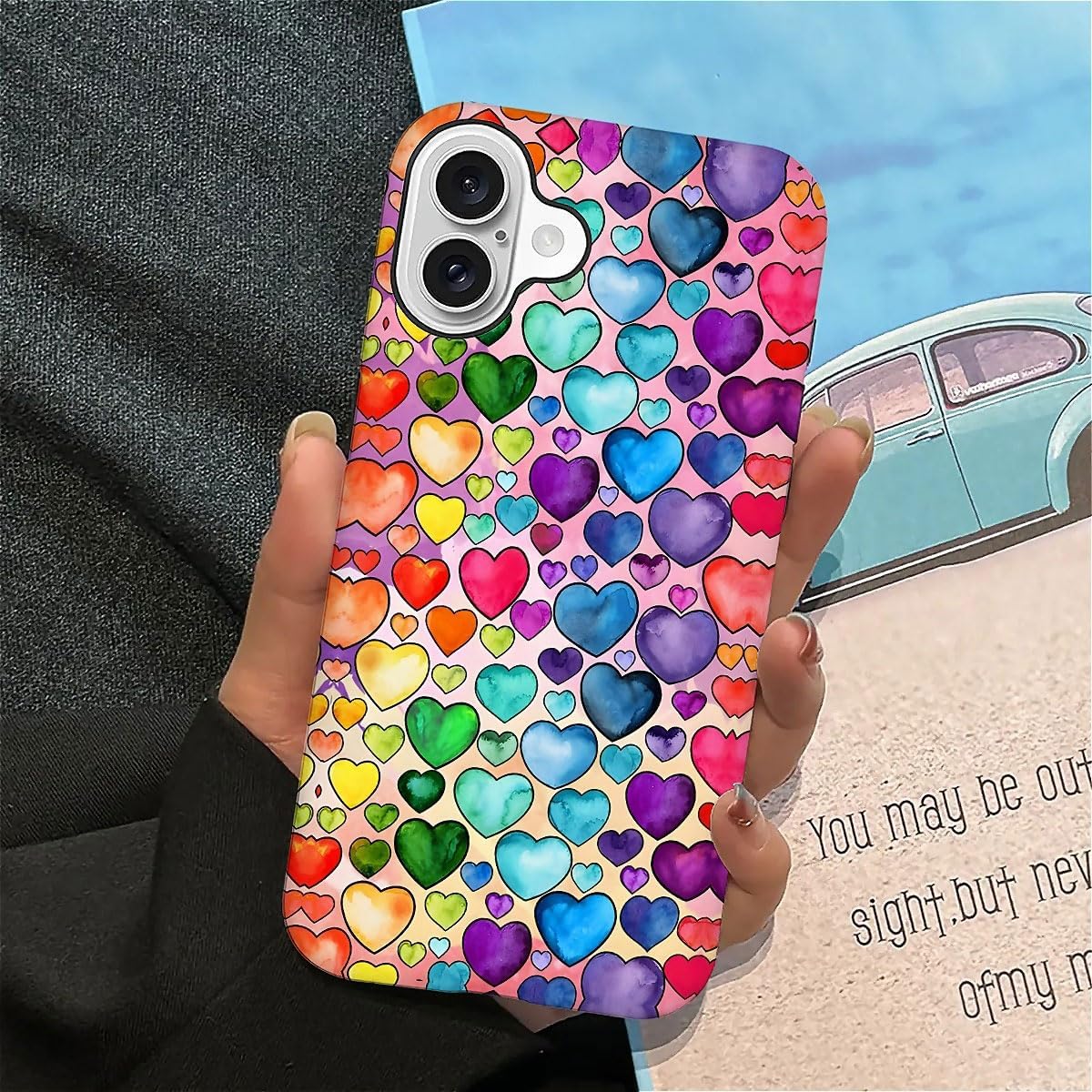 SEized Case Compatible with for iPhone 16,Colorful Heart Lovely Cute Pink Phone Case for Girl Women Boy Men,Durable Protection Phone Case for iPhone 16