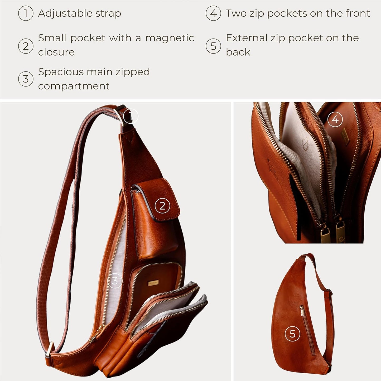 Time Resistance Leather Sling Bag - Crossbody Bag - Messenger Bag for Men and Women - Handmade Shoulder Bag Backpack