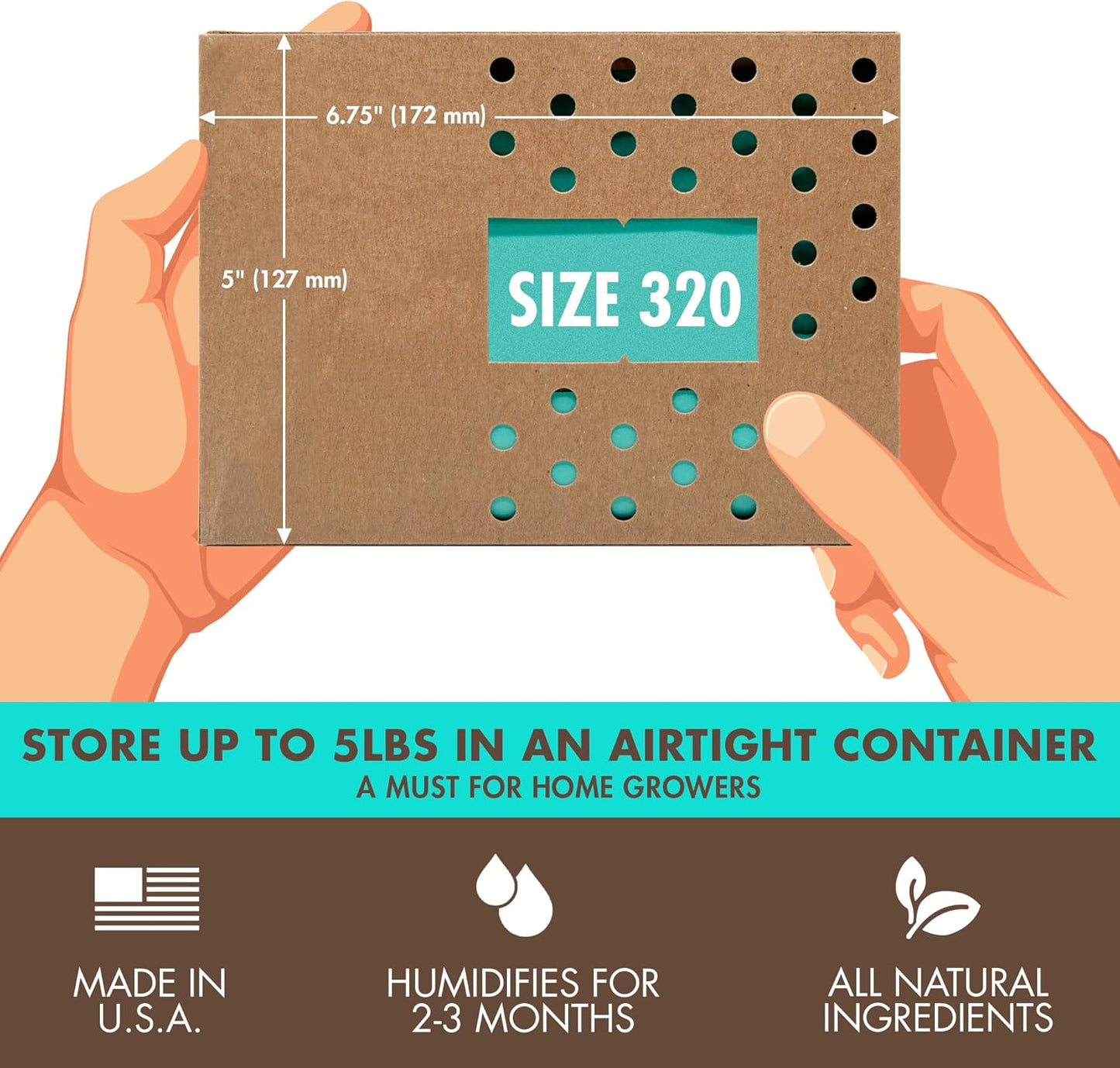 Boveda 58% Two-Way Humidity Control Pack For Storing 5 lb – Size 320 – Single – Moisture Absorber for Storage Containers – Humidifier Pack – Individually Wrapped Hydration Packet
