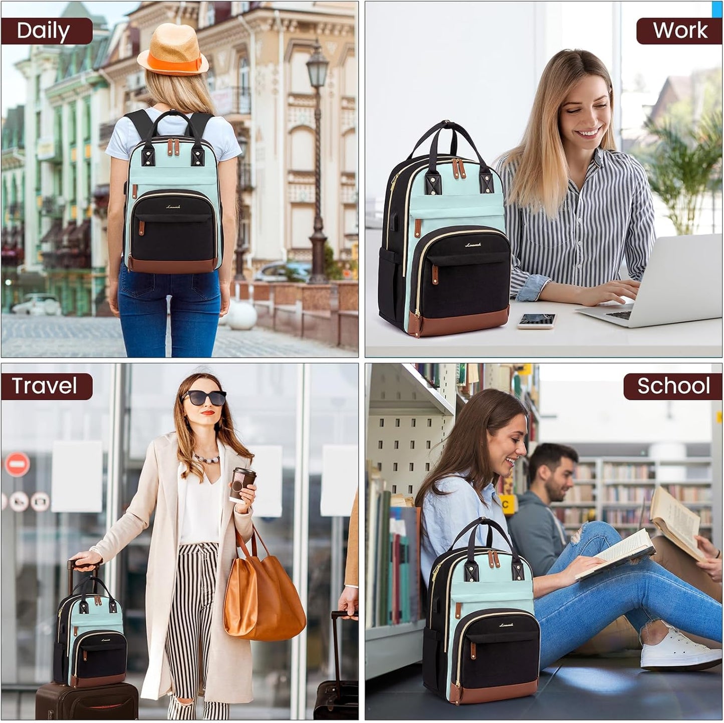 LOVEVOOK Backpack for Women,Laptop Backpack Women,Fits 17 Inch Laptop Bag,School Backpacks,Fashion Travel Work Anti-theft Bag,Waterproof Business Computer College Backpack Purse,Black-Light Blue