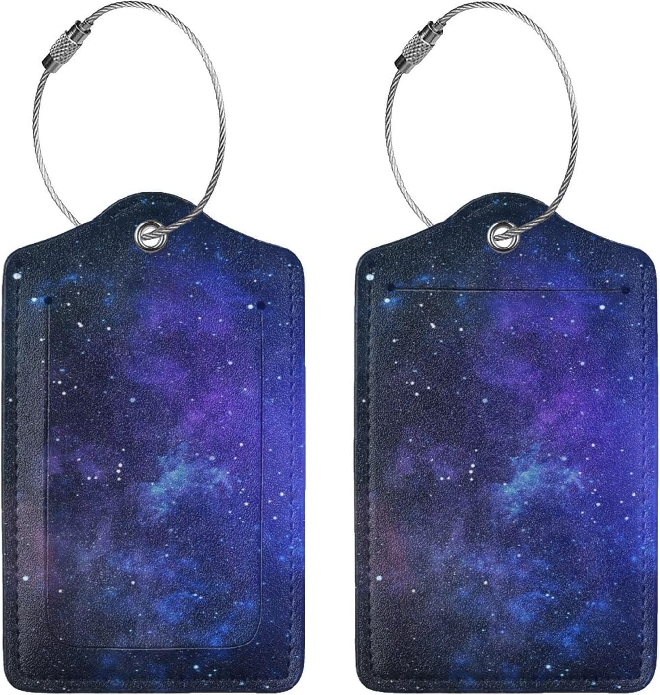 2 Pcs Galaxy Star Space Pu Leather Luggage Tag for Suitcases, Cruise Ship Essential Travel Gift for Men Women Couples, Galaxy Themed Party Decorations, Funny Christmas Birthday