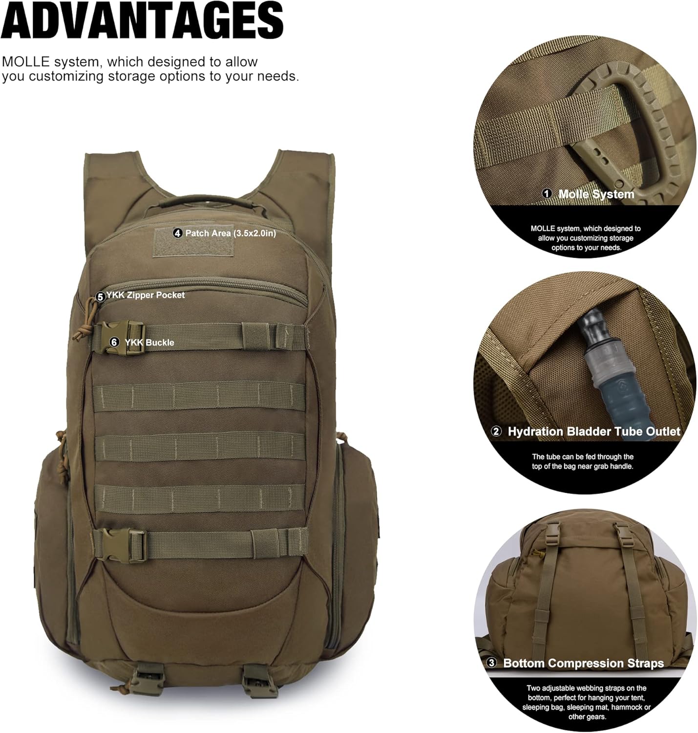 Mardingtop 28L/35L Tactical Backpacks Molle Hiking daypacks for Camping Hiking Military Traveling Motorcycle