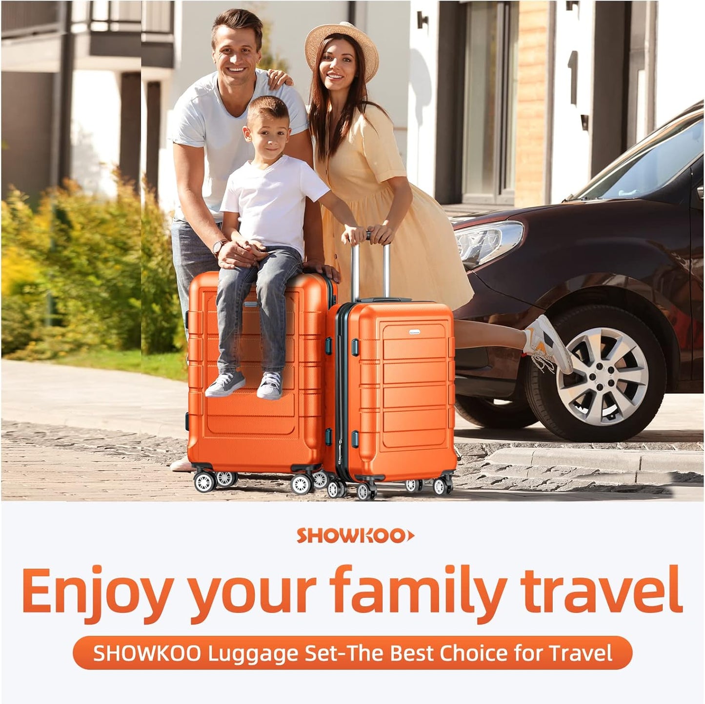 SHOWKOO Luggage Sets Expandable PC+ABS Durable Suitcase Sets Double Wheels TSA Lock 4 Piece Luggage
