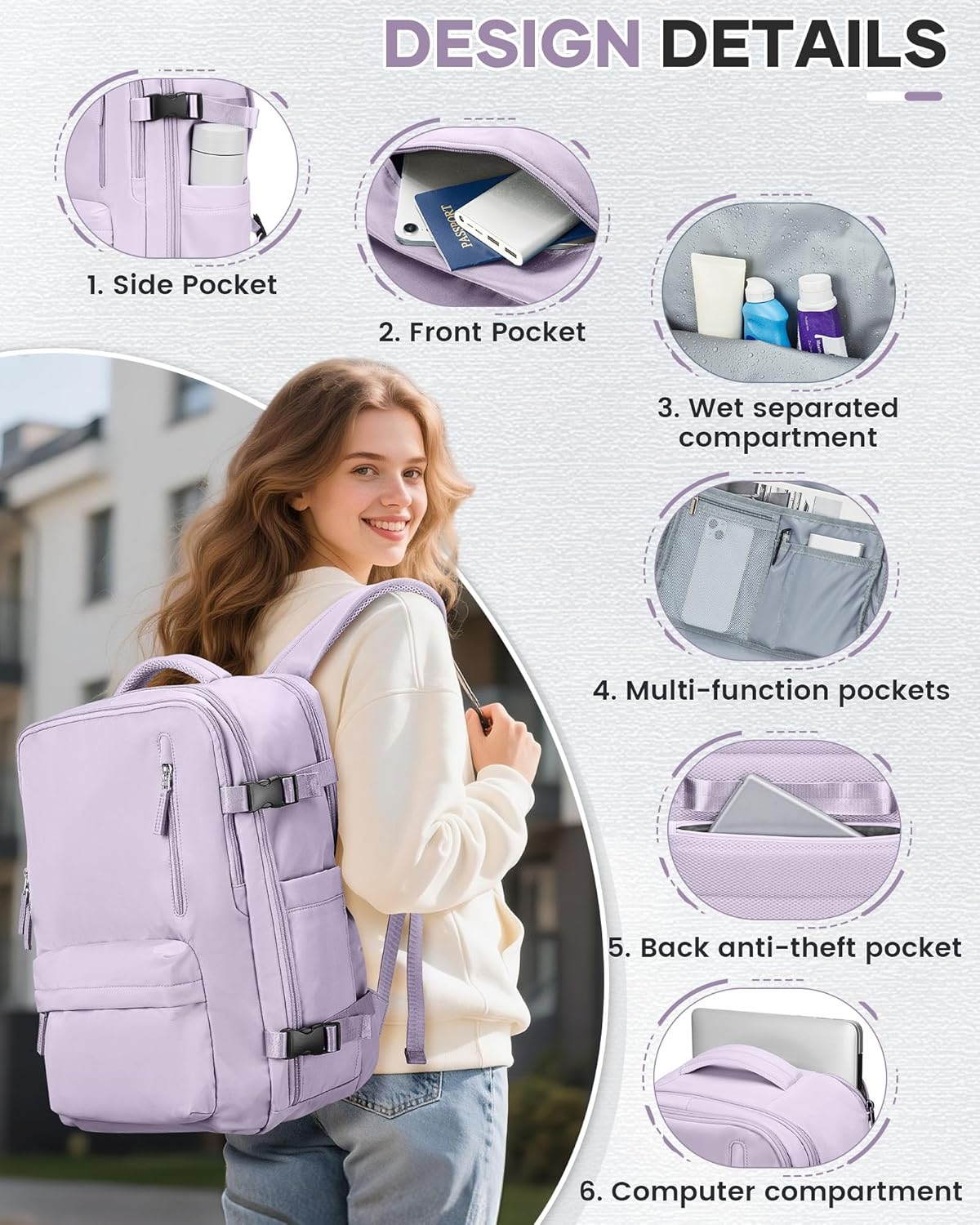 Vacuum Backpack Travel with Pump,Personal Item Travel Bag 18x14 x 8 Inches,Travel Backpack with Vacuum System for Women,Water Resistant Business Work Laptop Backpack,Purple