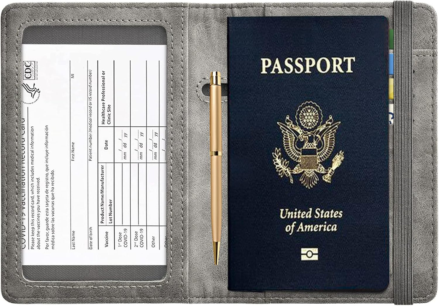 HerriaT Passport and Vaccine Card Holder Combo,Cover Case with CDC Vaccination Card Slot, Leather Travel Documents Organizer Protector, with RFID Blocking, for Women and Men