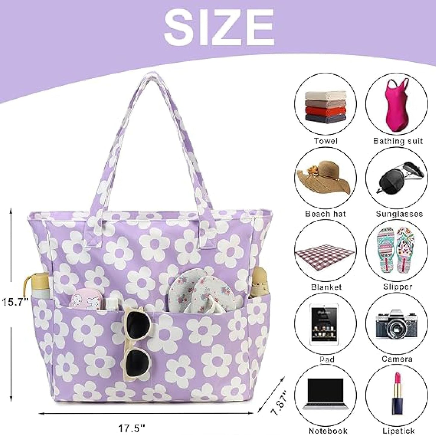 Bluboon Waterproof Beach Tote Pool Bags for Women Ladies Extra Large Carry On Bag With Wet Compartment for Weekender Travel