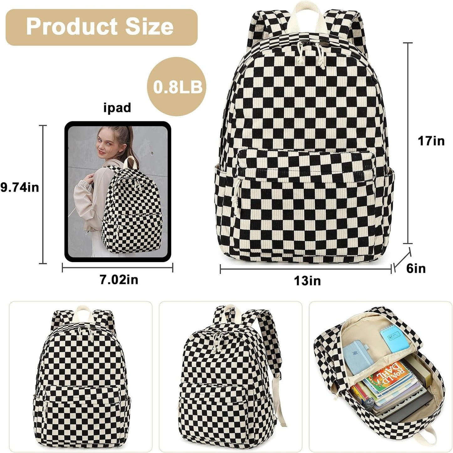 School Backpack for Teen Girls Bookbags Elementary High School Corduroy Laptop Bags Women Travel Daypacks