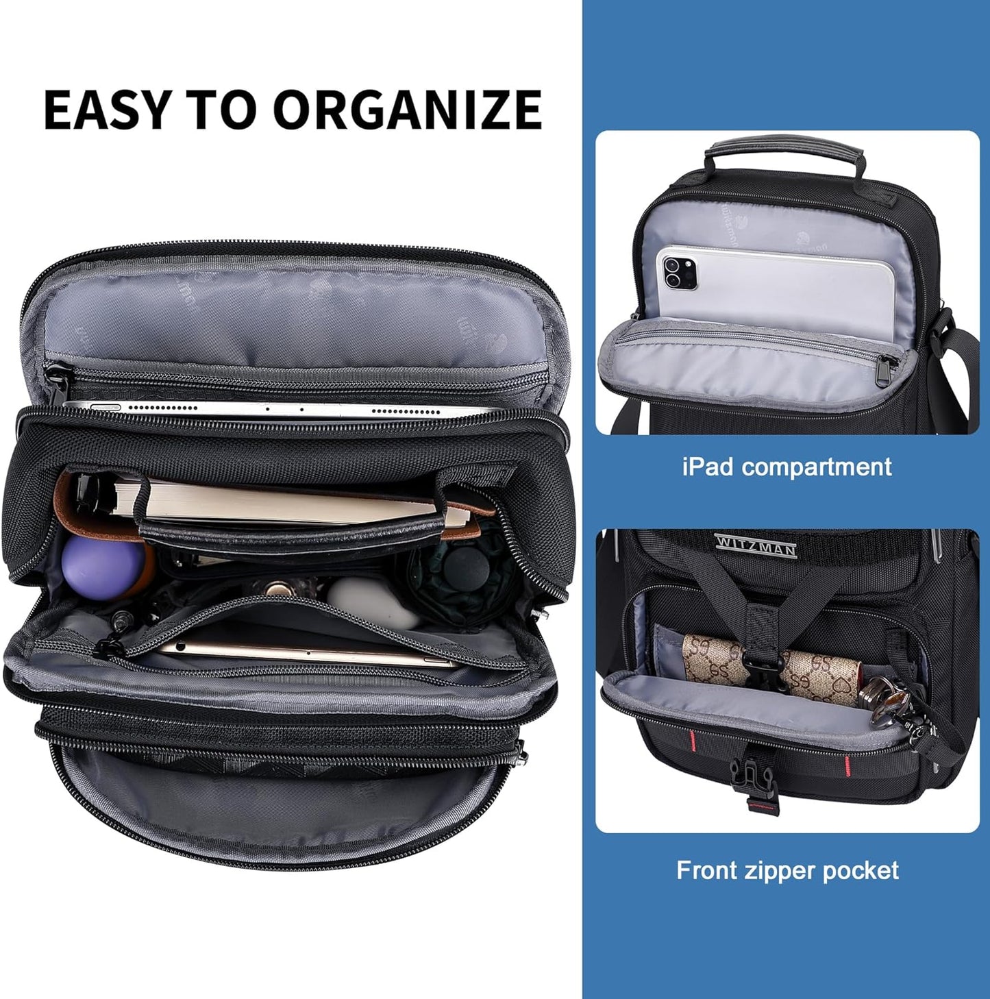 WITZMAN Crossbody Bag for Men Travel Small Shoulder Bags Lightweight Man Purse Messenger Bag for Casual Daliy Work Traveling