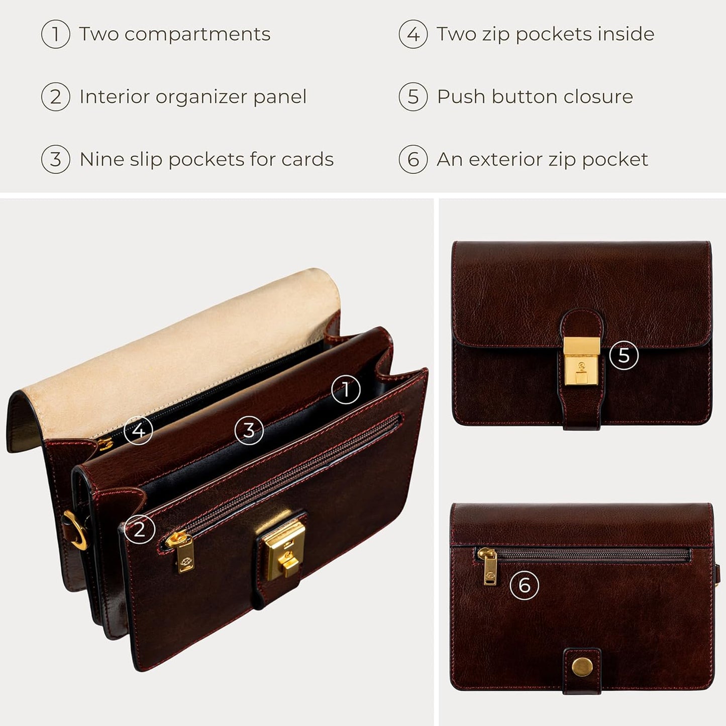 Time Resistance Leather Clutch - Men's Organizer Wrist Bag - Briefcase Handmade in Italy