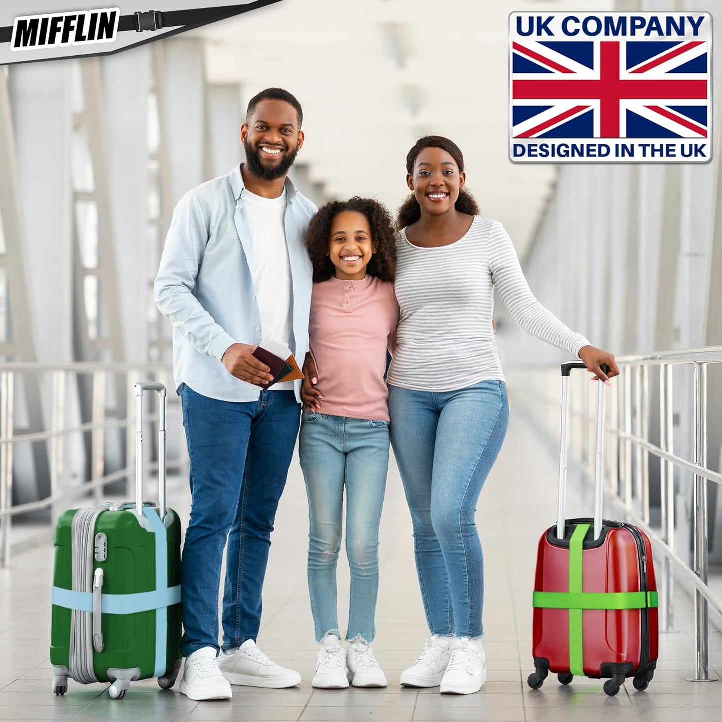 Luggage Straps - Mixed Color, 78" Long, 2 Inches Wide, 4 Pack - Adjustable Nylon Belt for Travel Suitcases & Bags - by Mifflin-USA