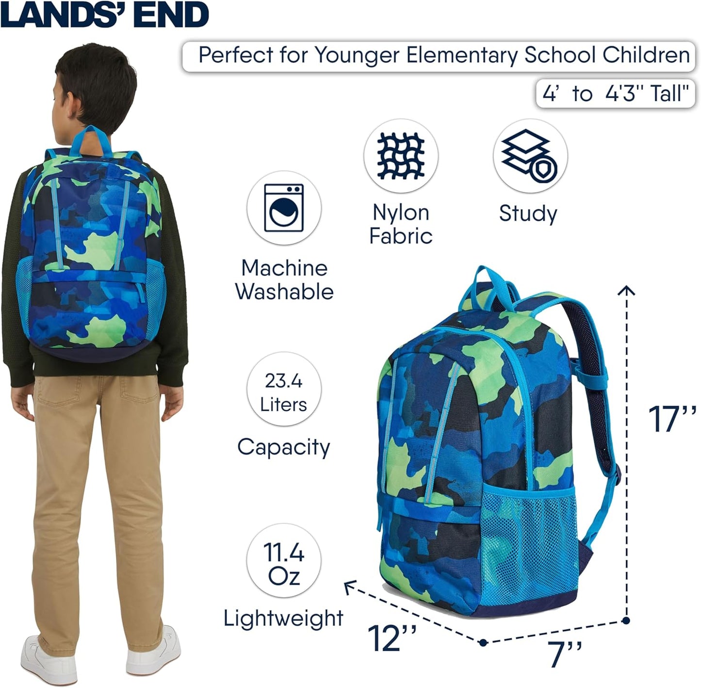 Lands' End Unisex Kids Medium ClassMate Lightweight Durable Elementary School Backpack, Nicci