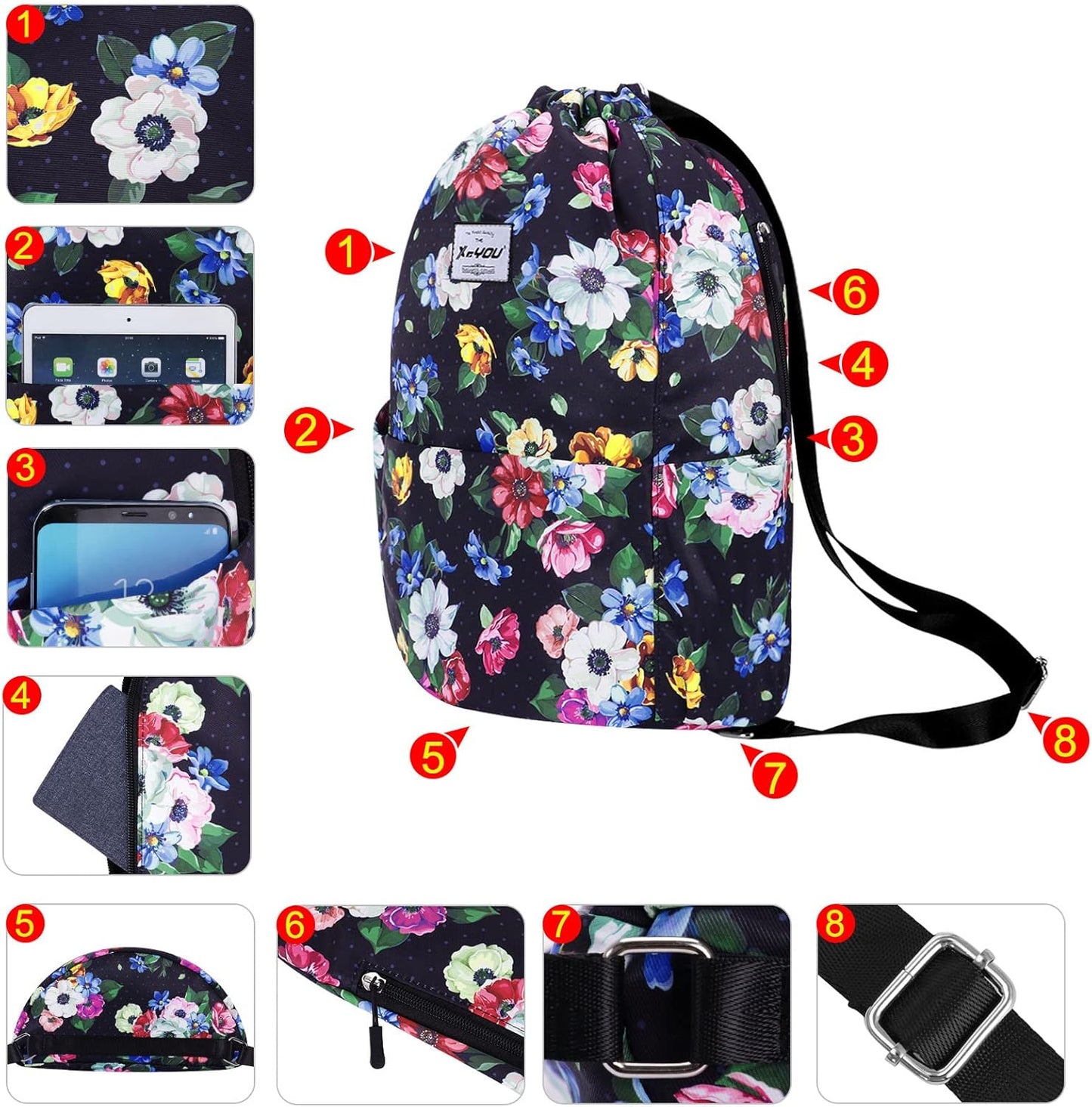 XEYOU Drawstring Sports Backpack Lightweight Gym Yoga Sackpack Shoulder Rucksack Casual Outdoor