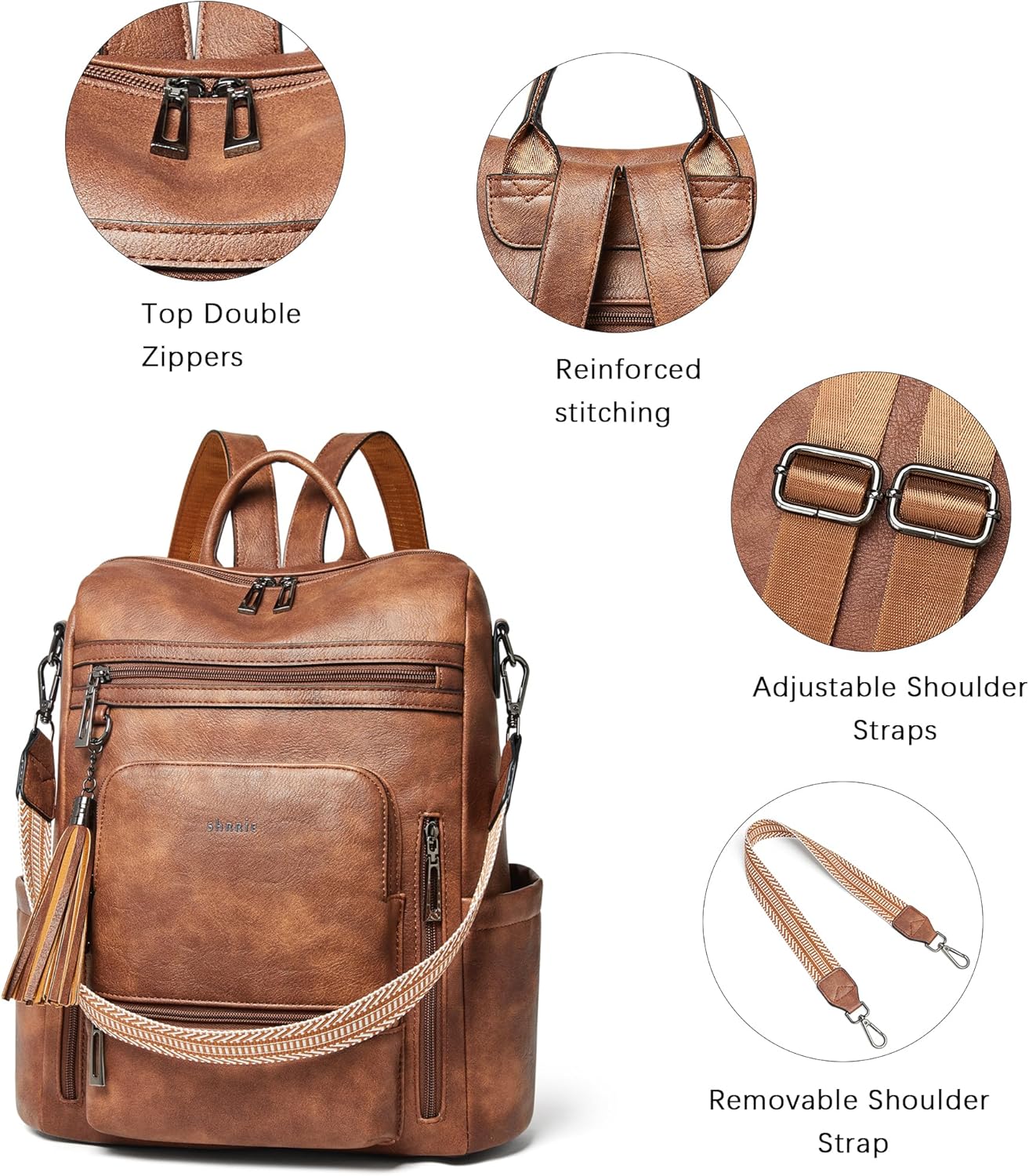 Shrrie Vegan Leather Laptop Backpack for Women 15.6 inch Work Backpack Fashion Travel Backpack