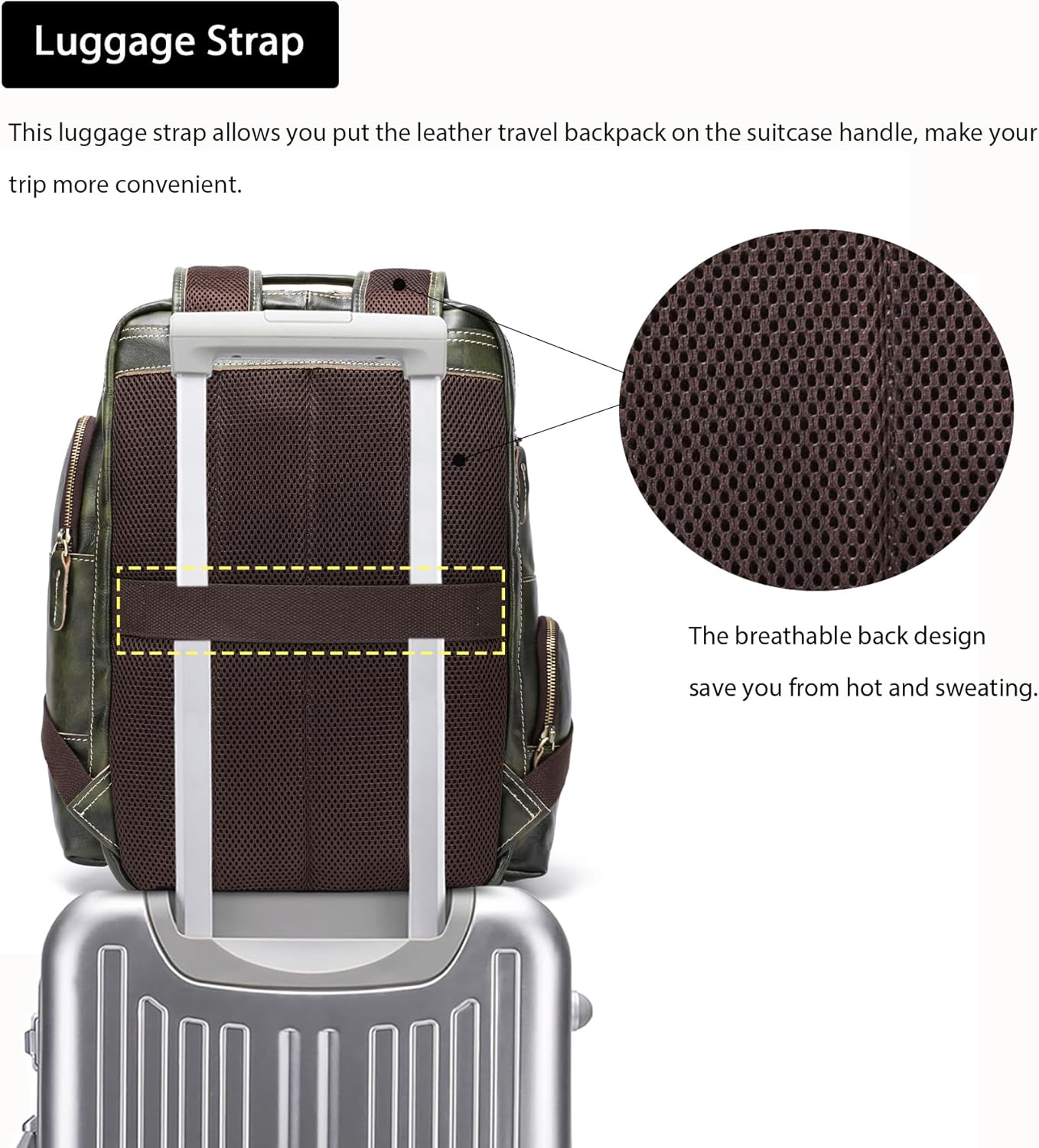 LANNSYNE Vegetable Tanned Leather Backpack for Men, 15.6" Laptop Backpack Camping Travel 24L Rucksack