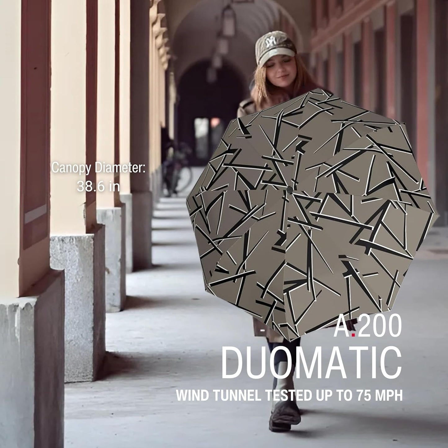 Knirps A.200 Medium Duomatic Windproof Umbrella for Adults – Automatic Open Close 38.5" Canopy, Travel Case Included