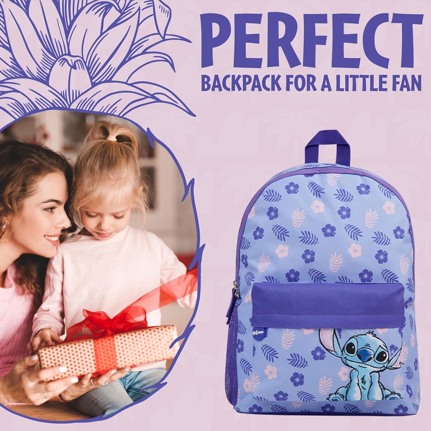 Disney Stitch Backpack for Girls Teens School Bag Kids Book Bag School Supplies Gifts (Purple)